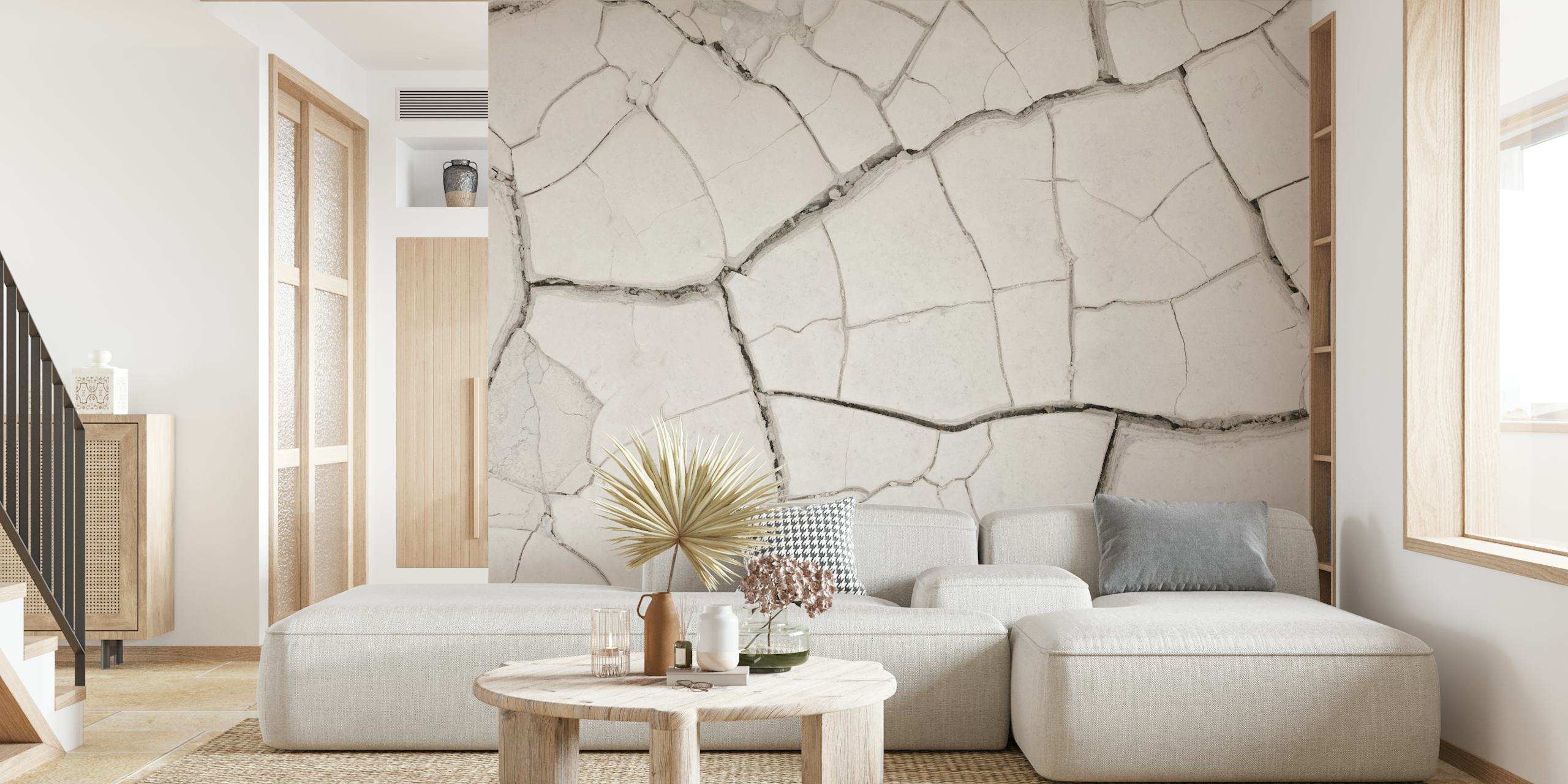 White cracked textured wallpaper with distinctive patterns