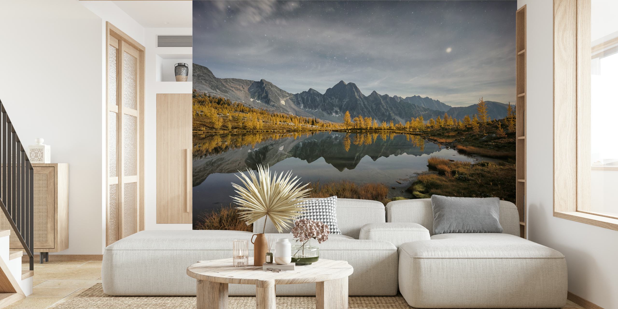 Autumn mountain landscape with reflections on water wallpaper