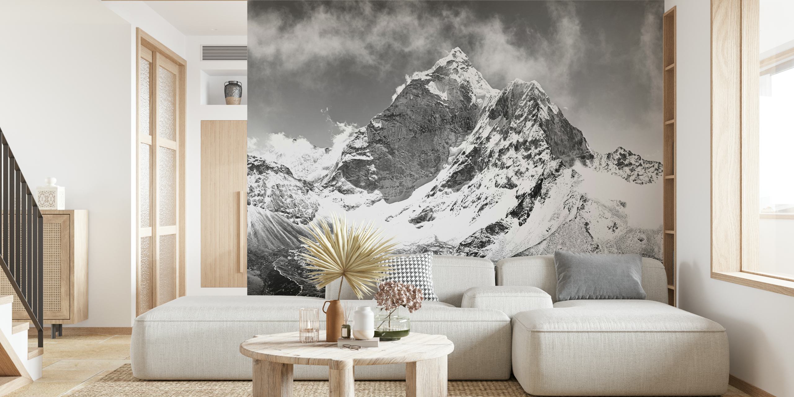 Majestic black and white mountain landscape wallpaper