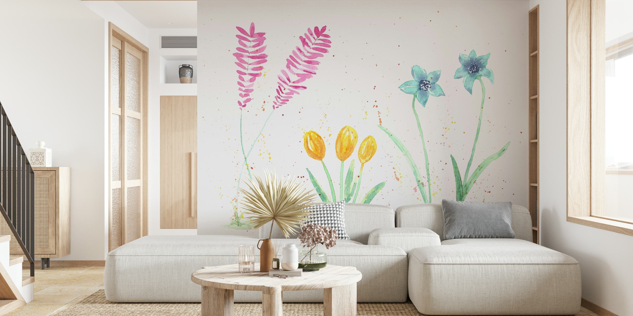 Tapeta Delicate painted flowers v místnosti