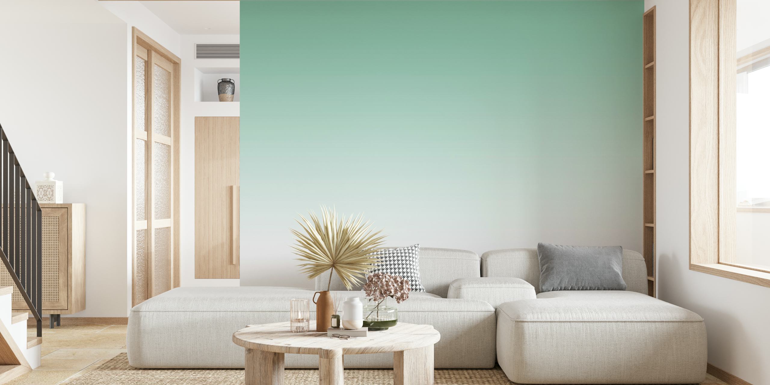 Ombre Aquamarine -kaltevuustapetti esittelee rauhallisen siirtymisen vaaleista tummansinisiin sävyihin ja muistuttaa merta.