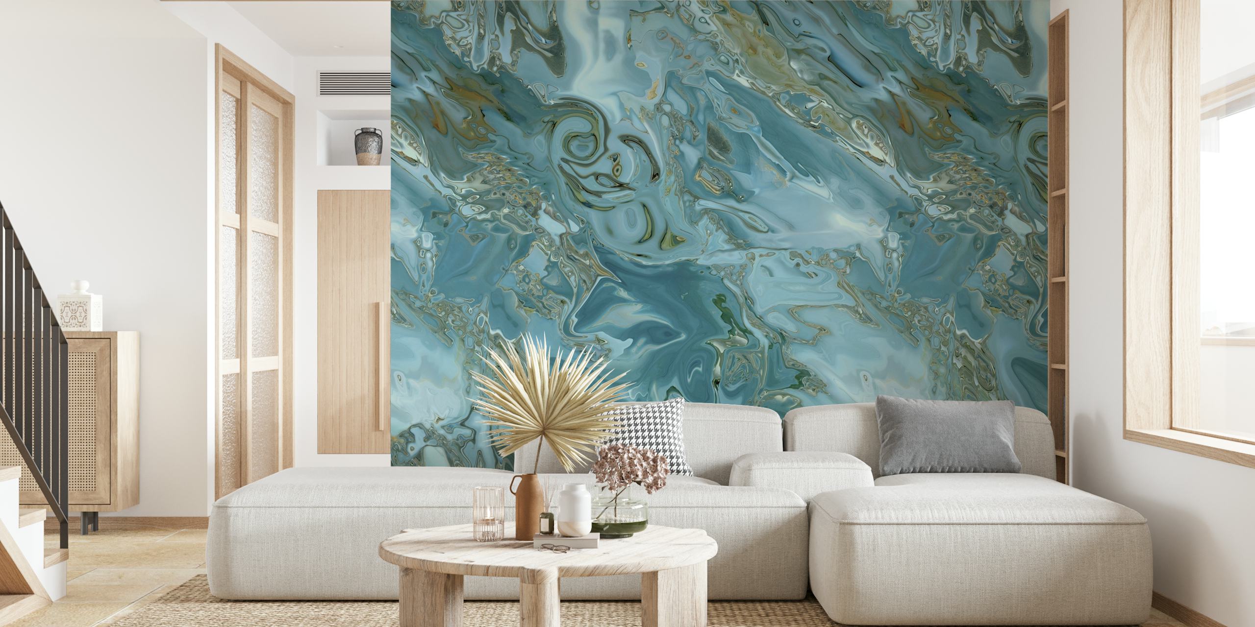 Papel de parede Marbled Elegance Teal Blue na sala