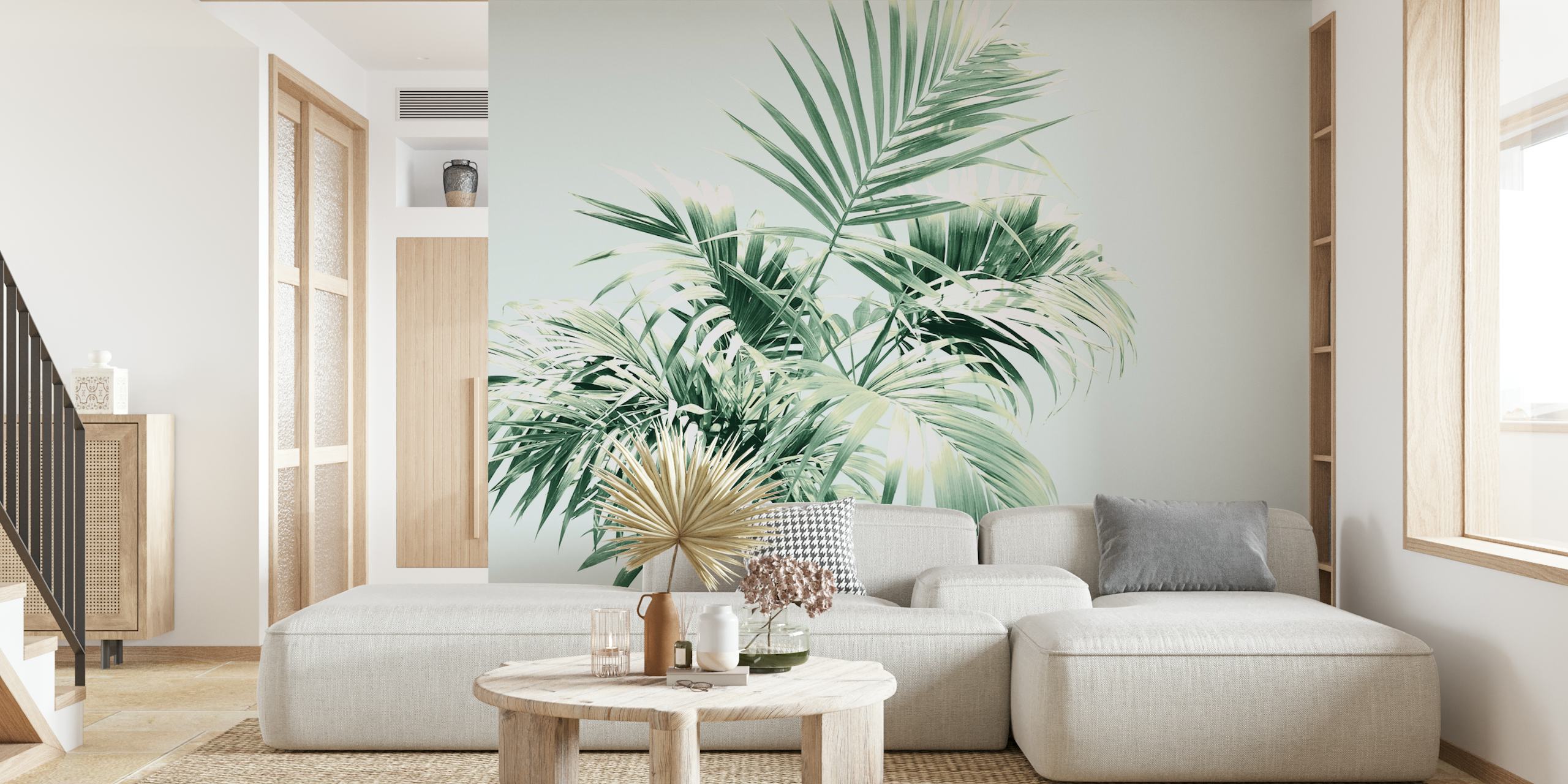 Palm Leaf Vibes 1 papel pintado en una habitación