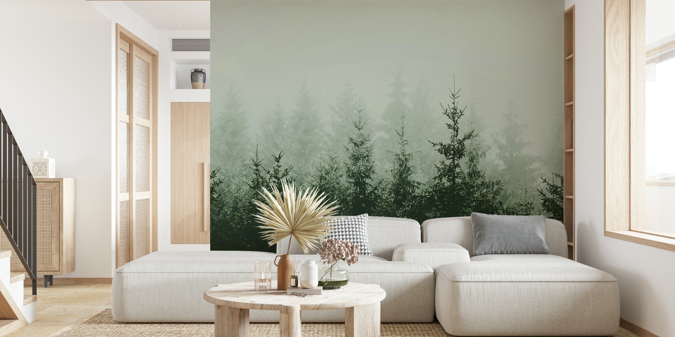 Mountain forest wallpaper in a room