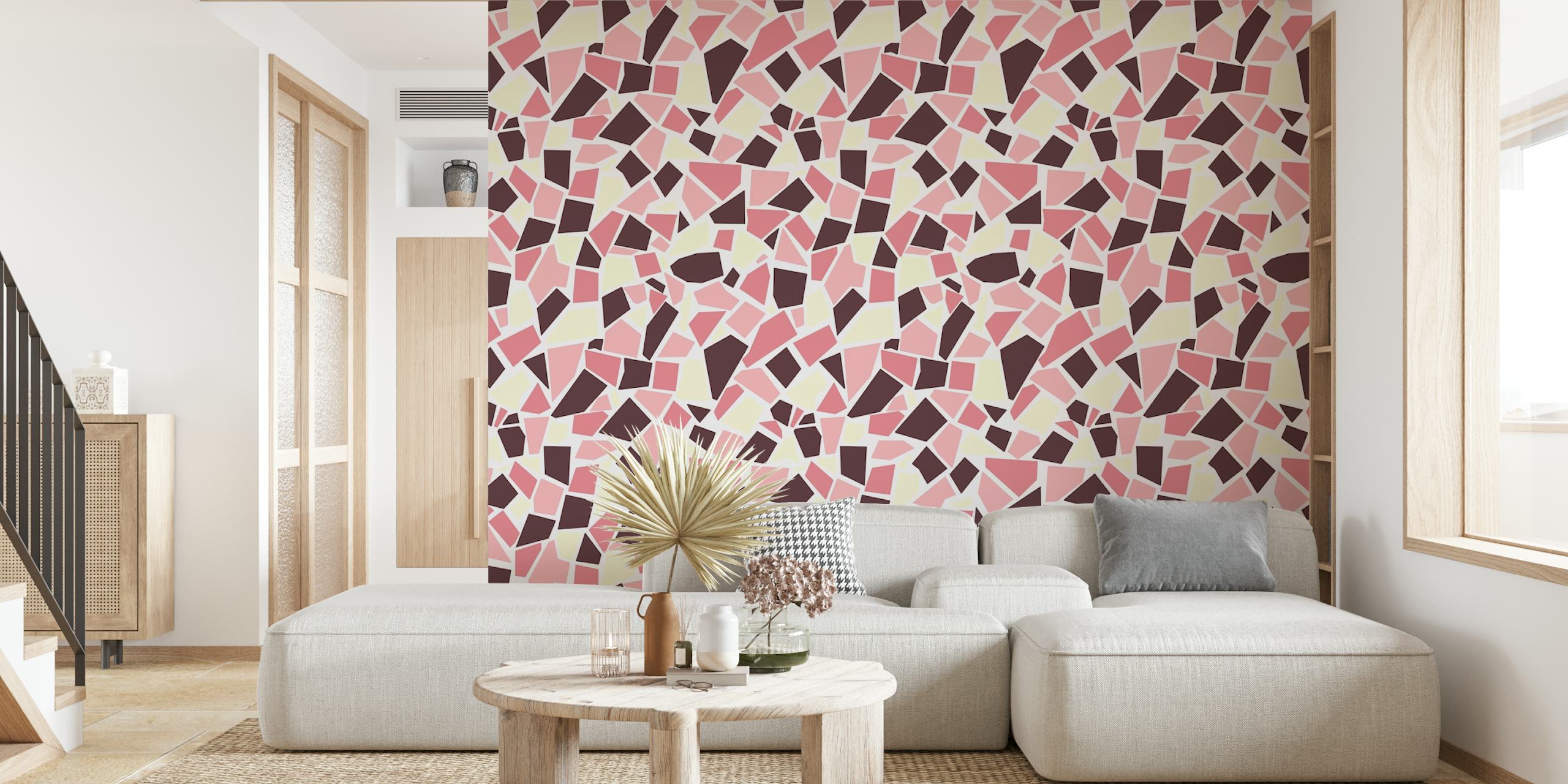 Abstract pink, black, and white mosaic wall mural