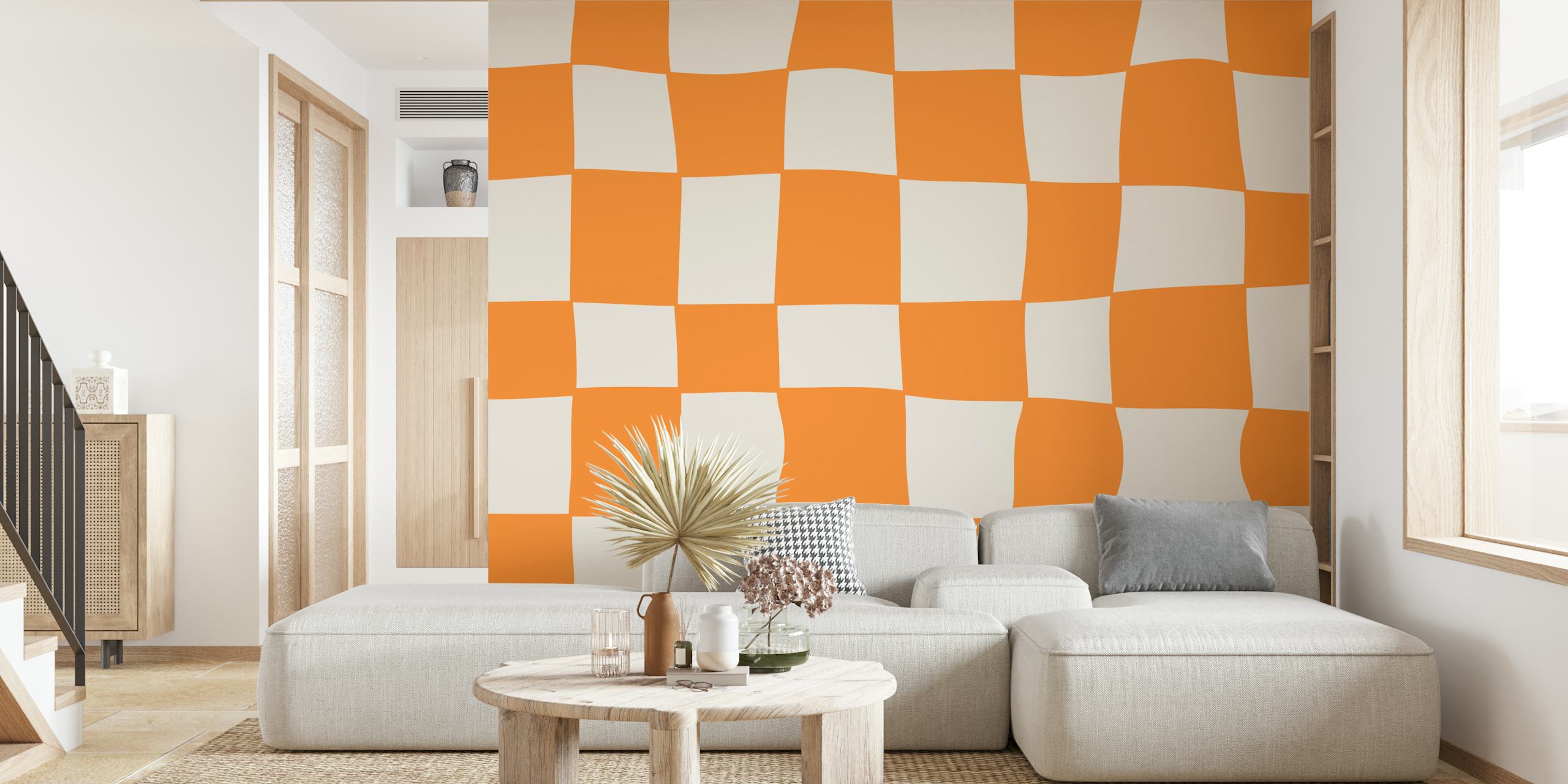 carta da parati Liquid Grid Orange in una stanza