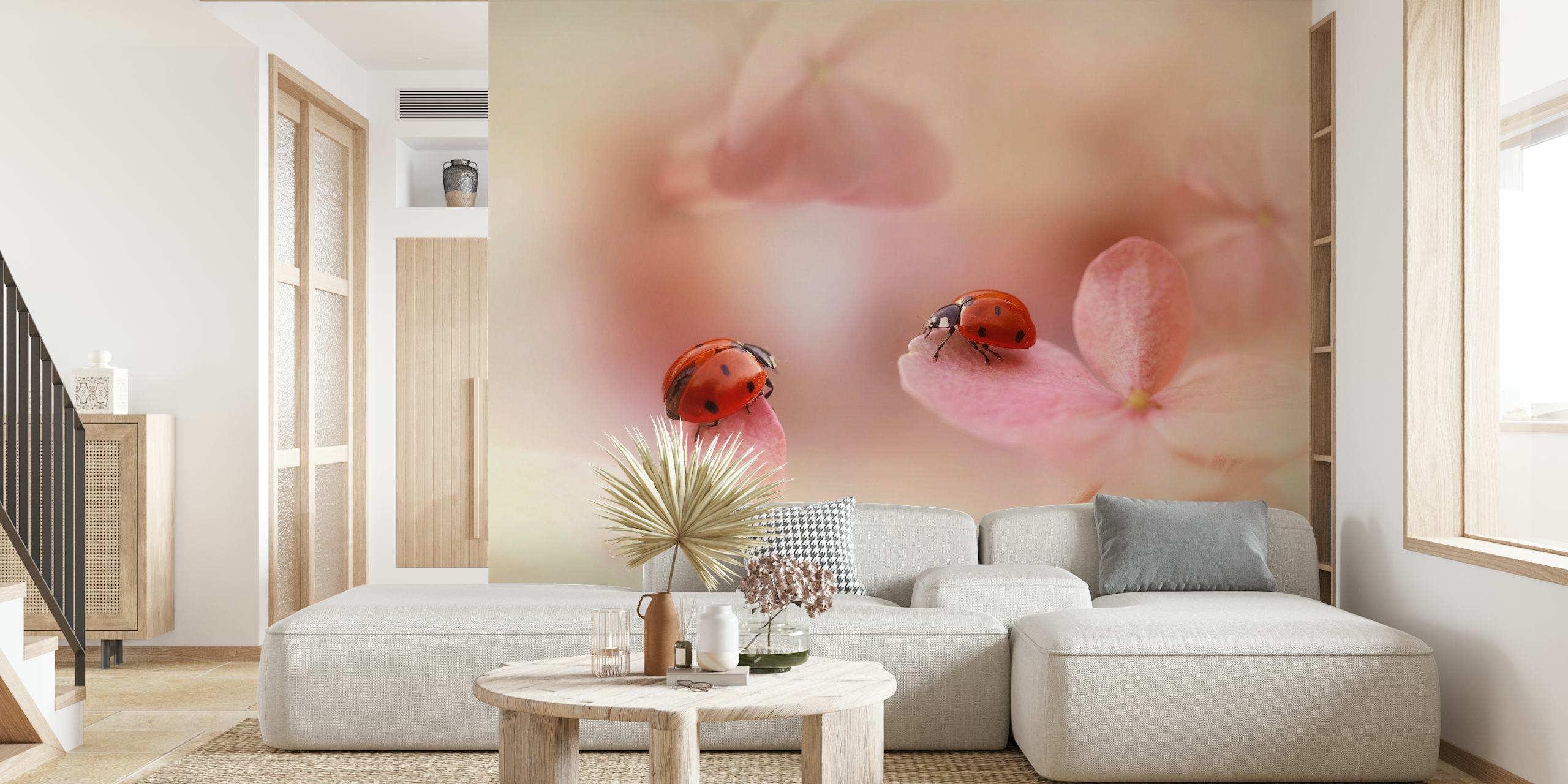 Ladybirds on pink papel de parede