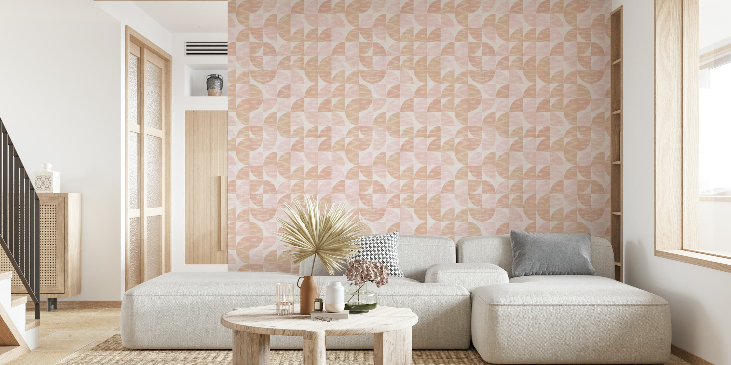 Apstraktni geometrijski zidni mural boje breskve srednjeg stoljeća
