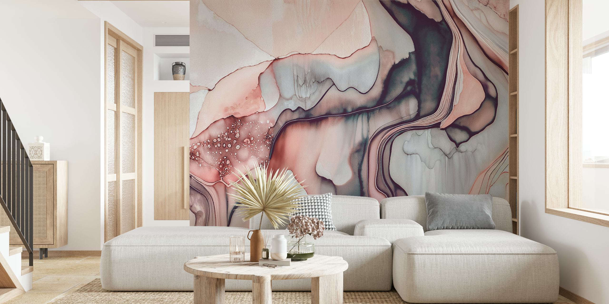 Tapeta Soft Pastel Pink Abstract w pokoju