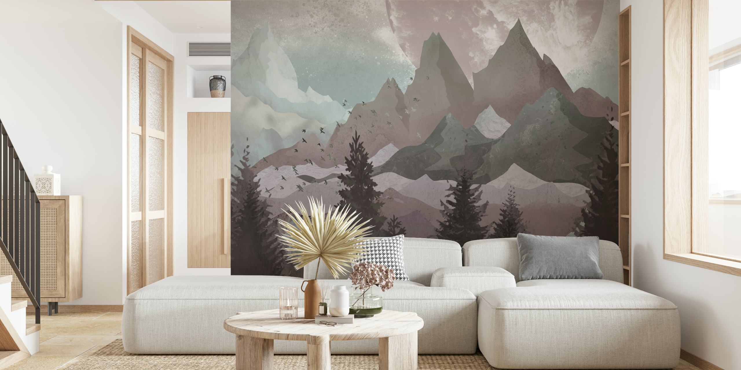 Papel de parede Enchanting mountains exibido em um quarto