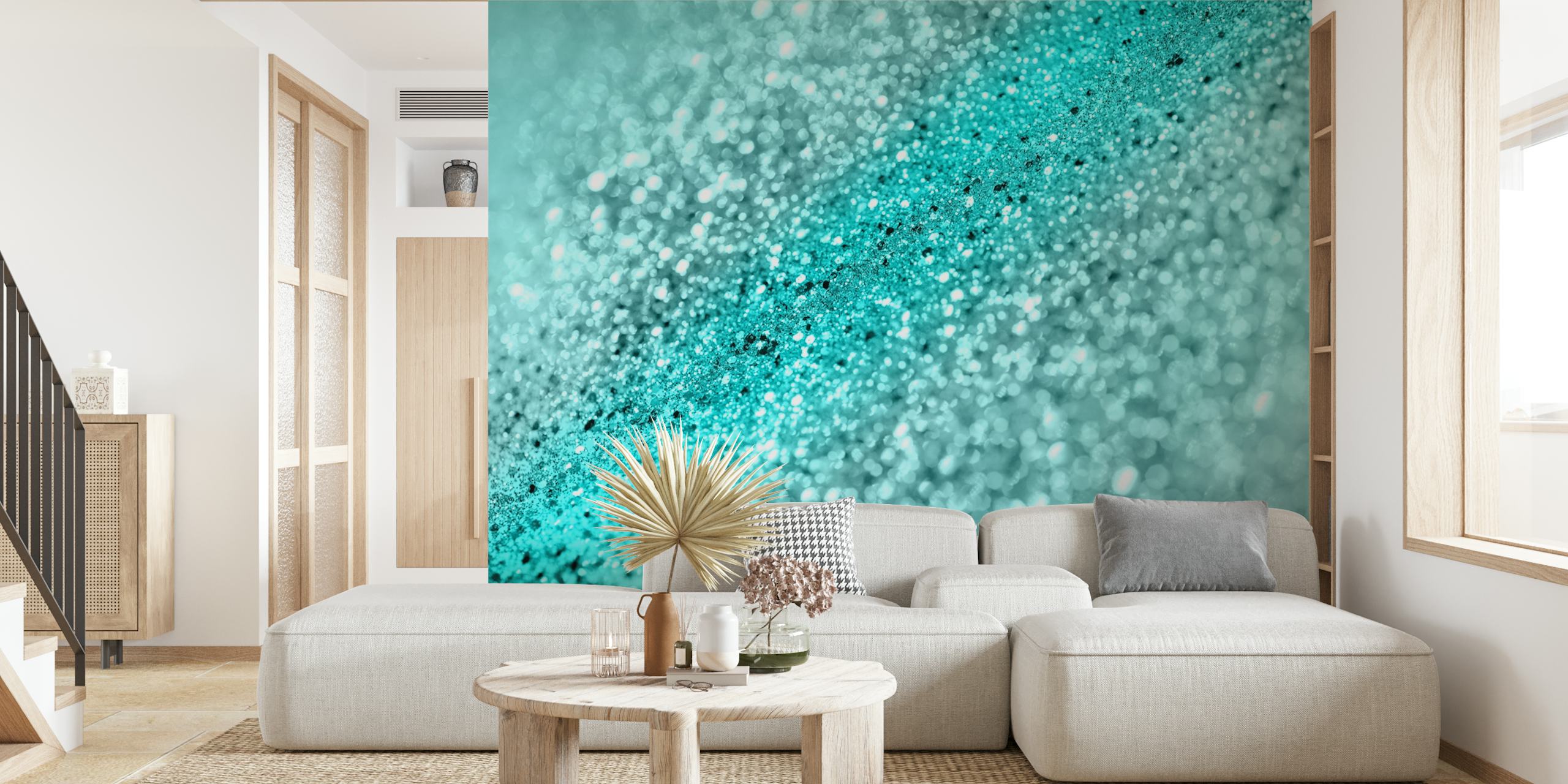 Aqua Ocean Bokeh Brokatowa fototapeta z błyszczącym turkusem i załamaniami światła