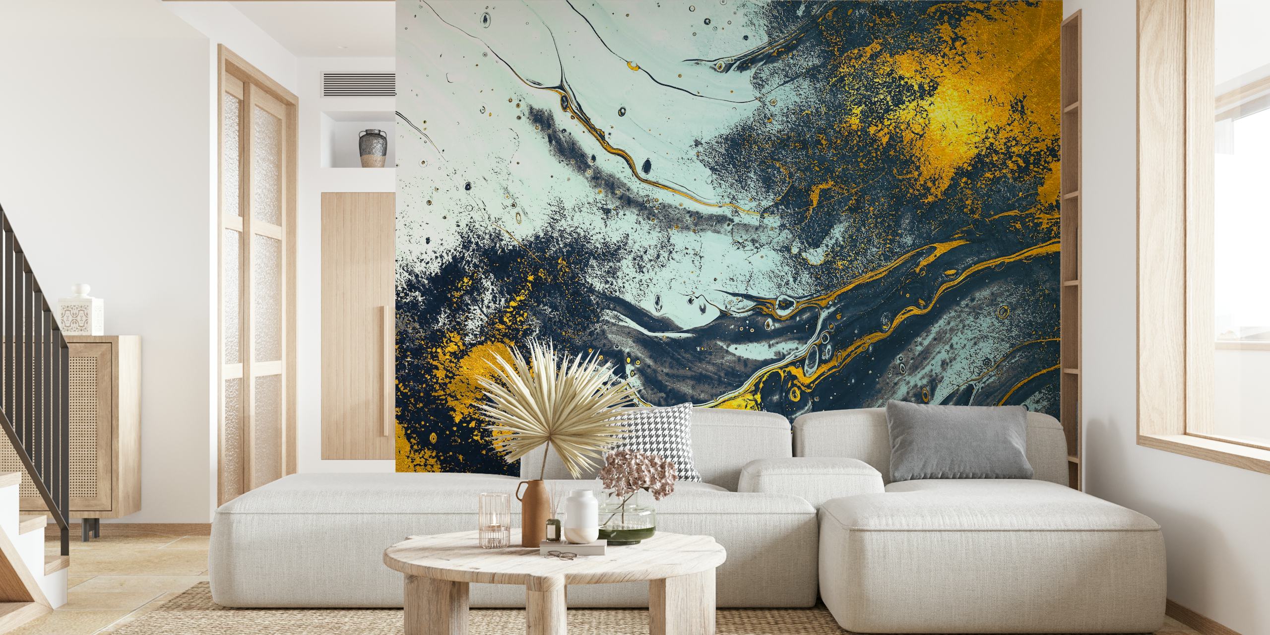 Golden and blue abstract wallpaper design