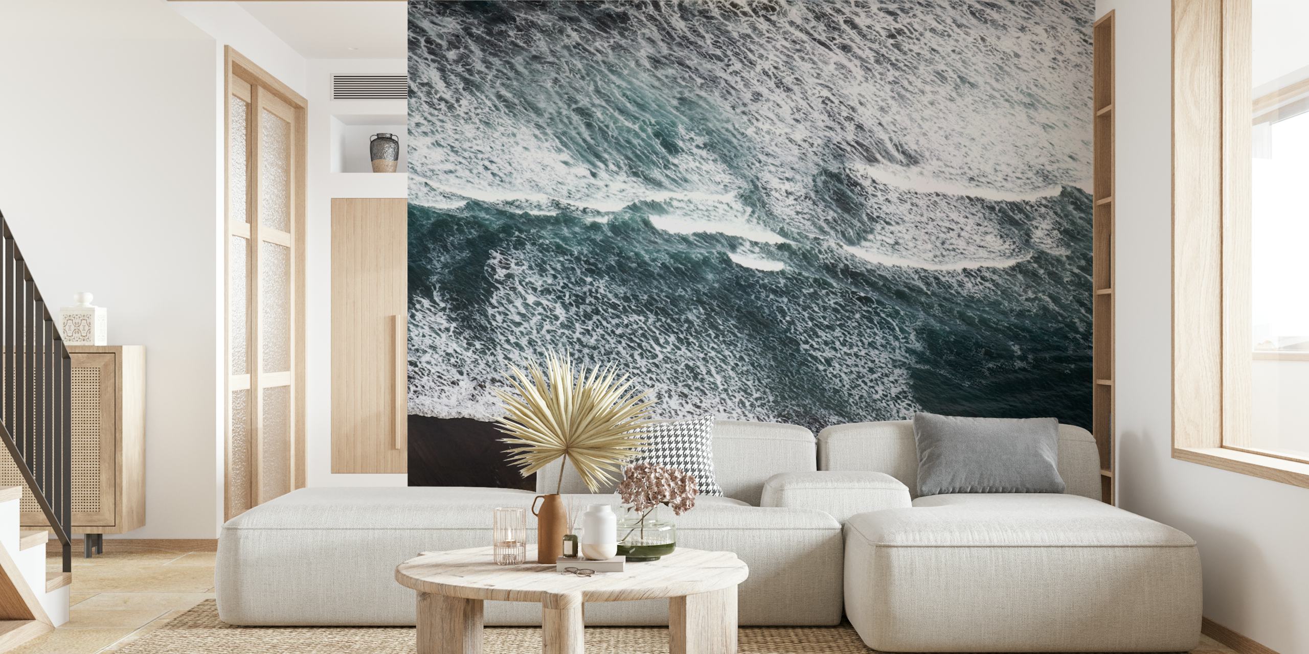 Aerial view Atlantic Ocean behang in een kamer