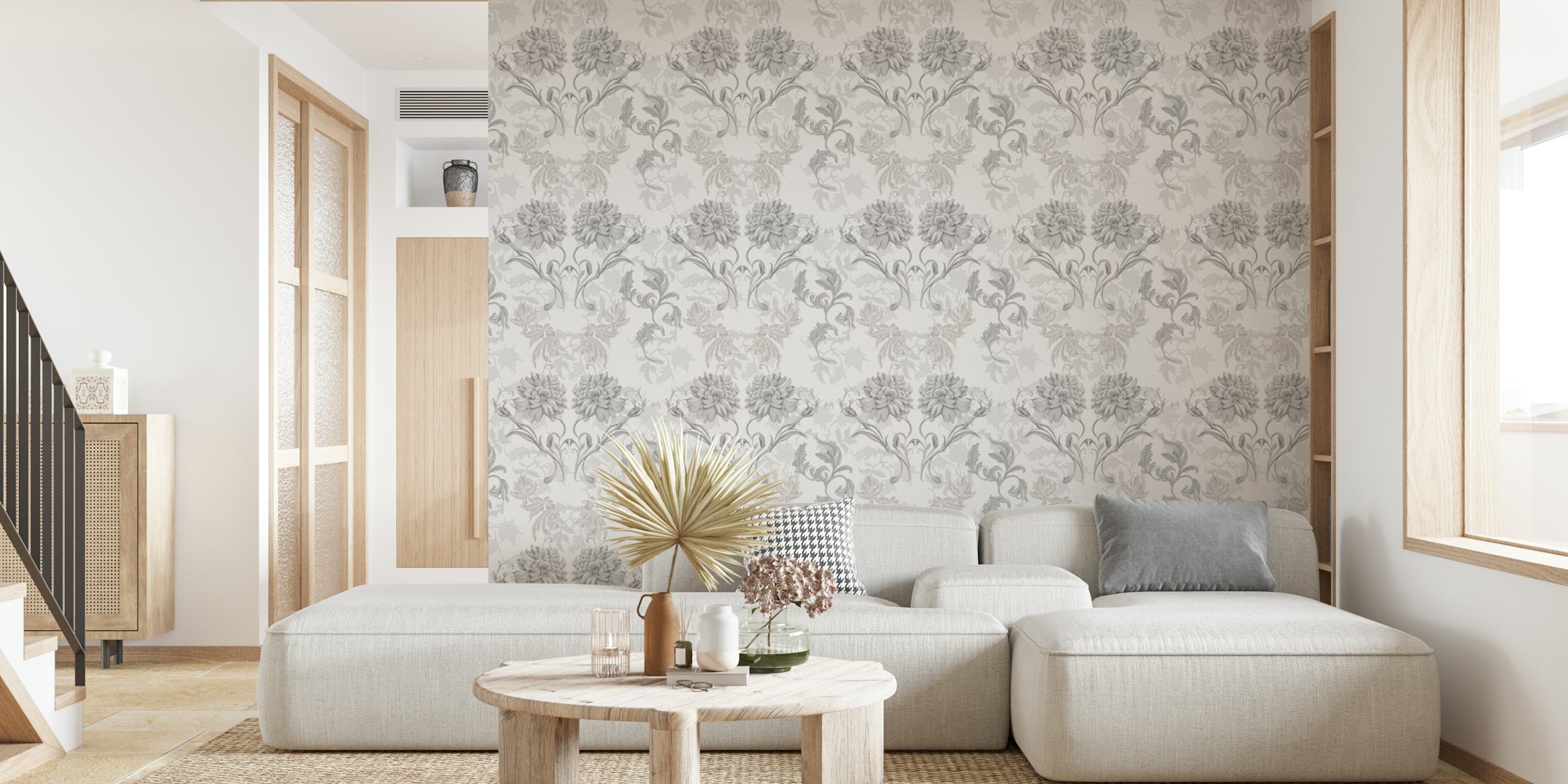 Floral pattern with gray and white hues wallpaper