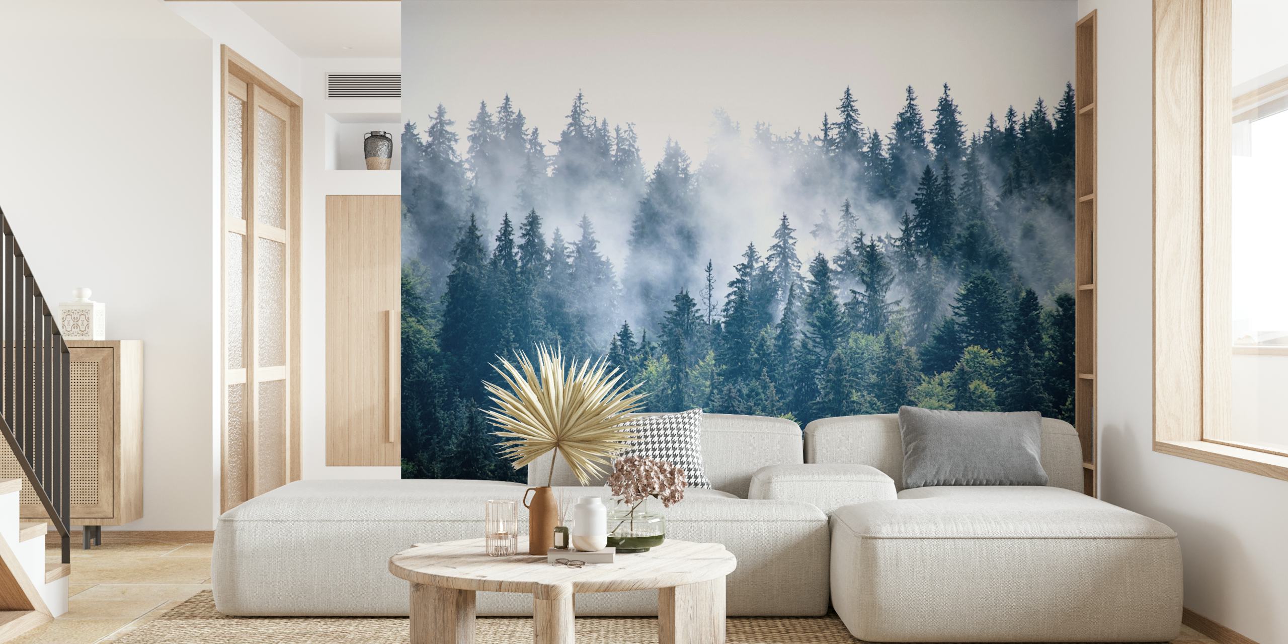 Misty foggy forest trees wallpaper