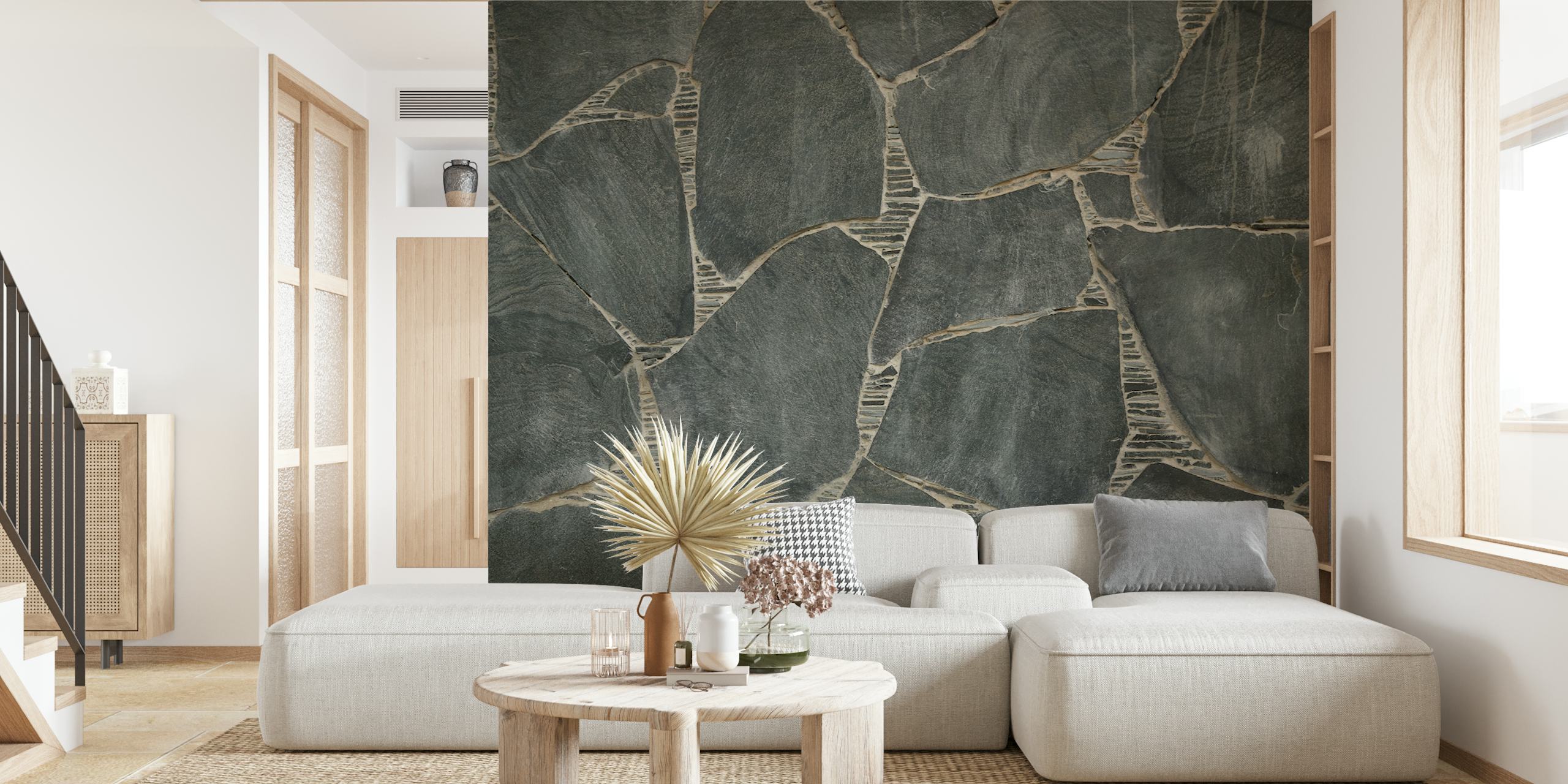 Rustic stone wall texture in gray and black wallpaper