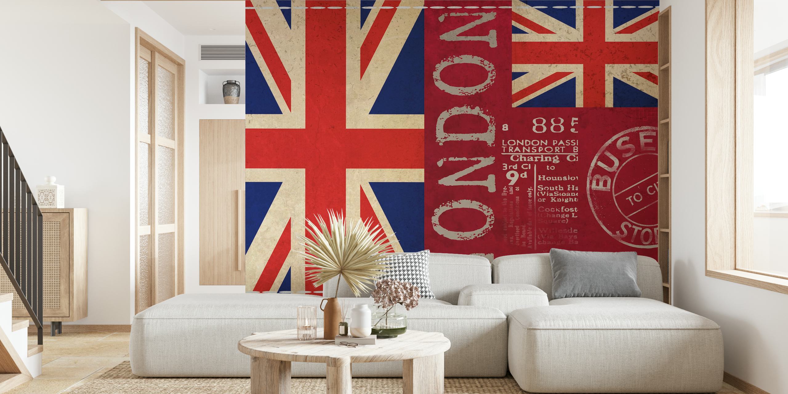 Union Jack London Mix Tapete in einem Raum