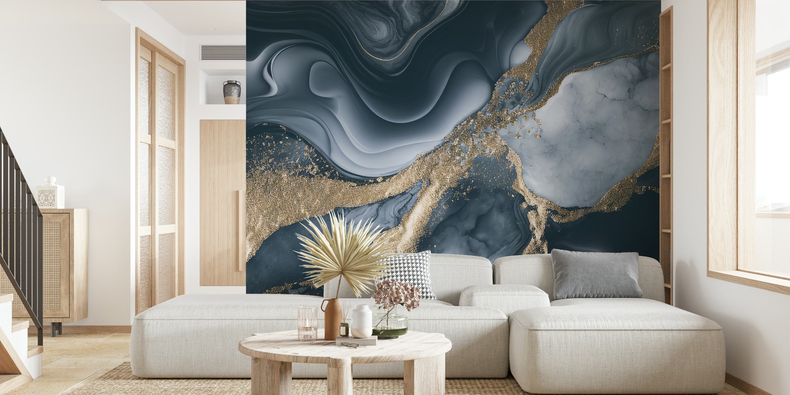Fancy Faux Marble Blue Grey tapet i et rom