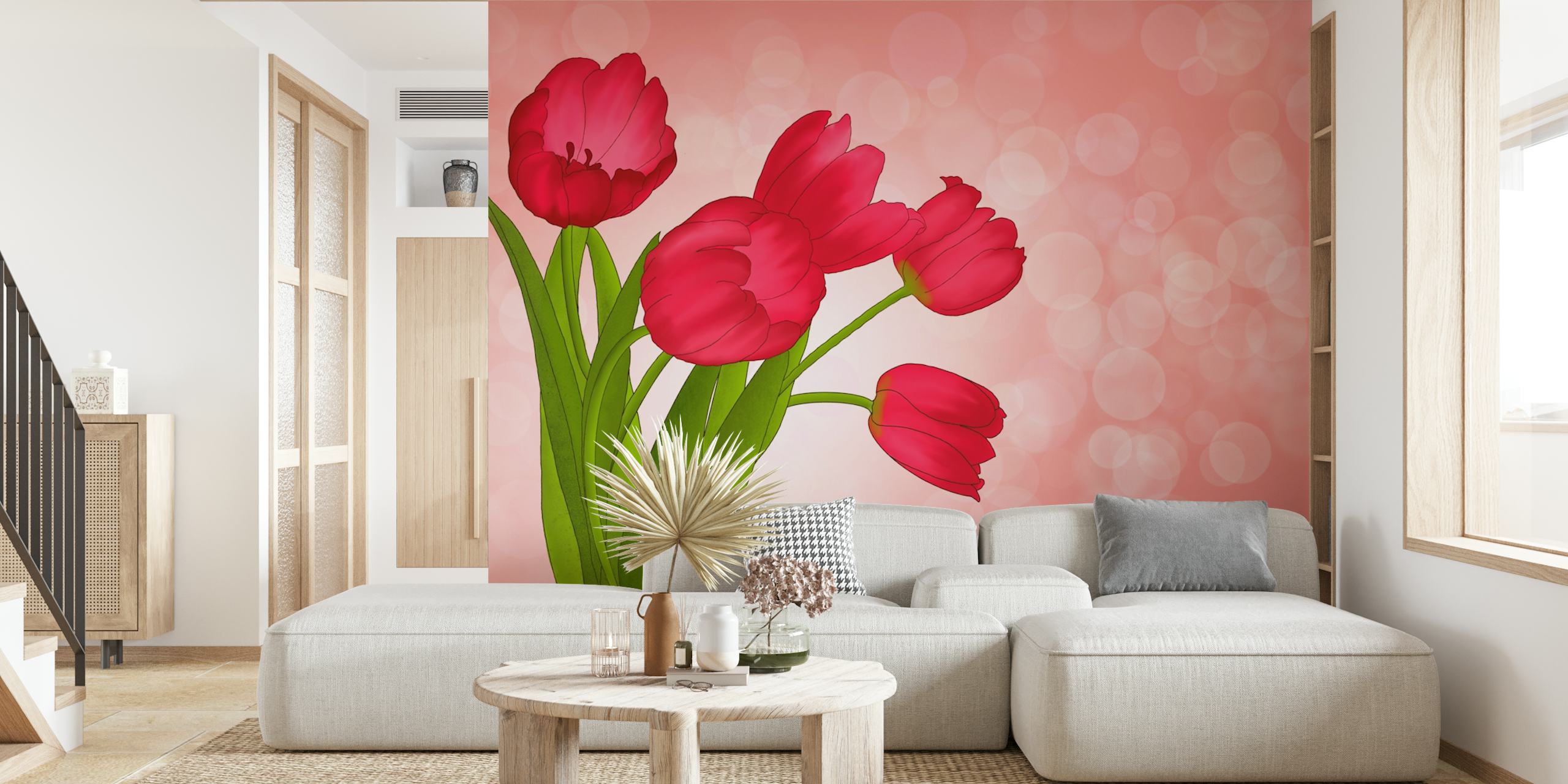 papel de parede Red Tulips em um quarto
