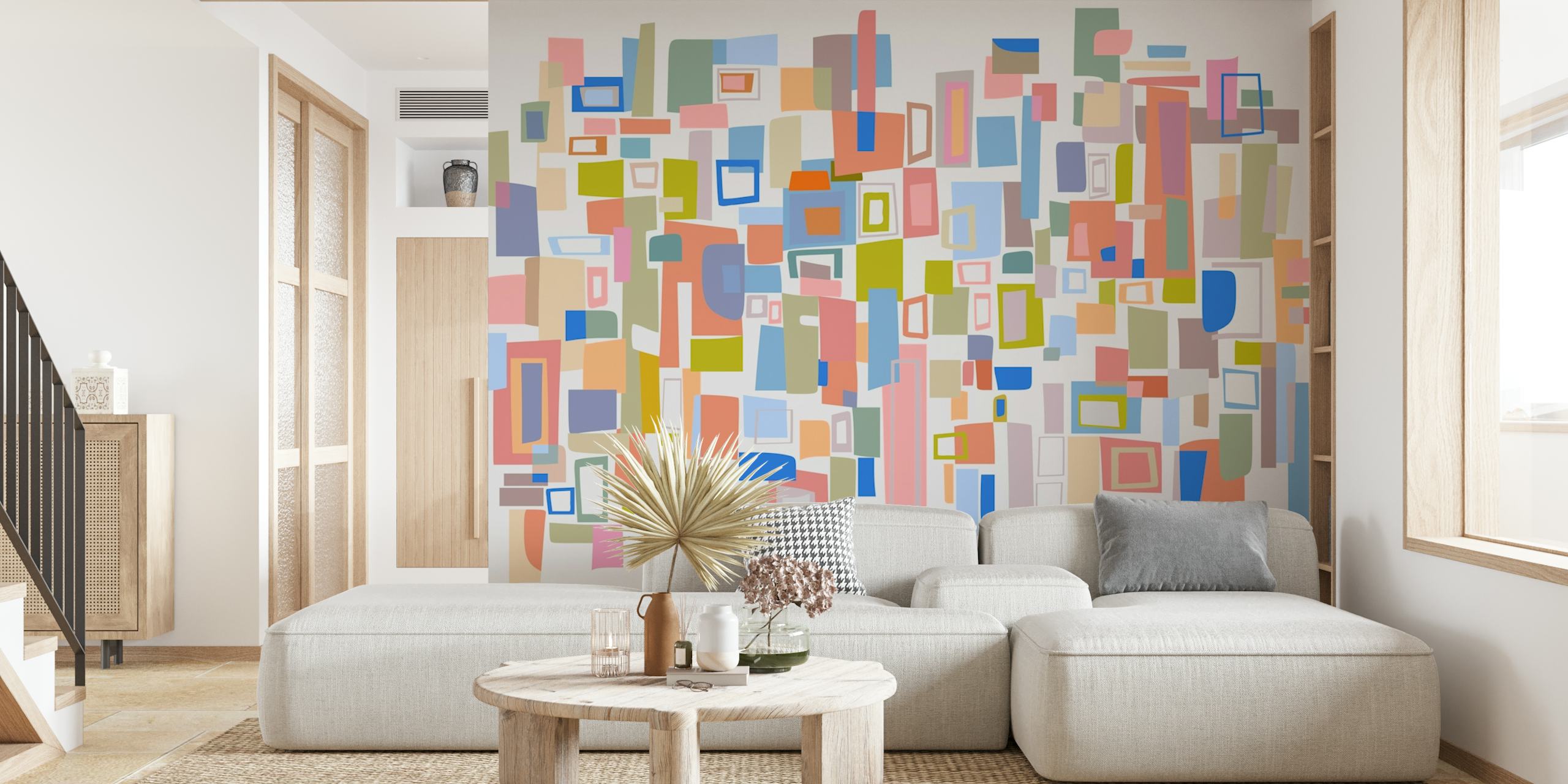 Colorful geometric abstract shapes in pastel tones wallpaper