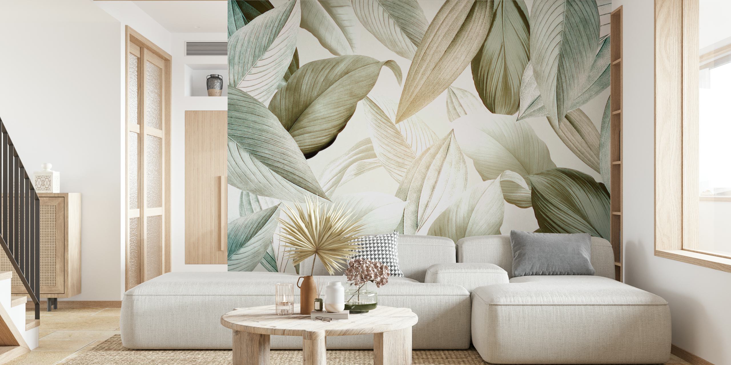 Tropical leafy forest wallpaper in a room