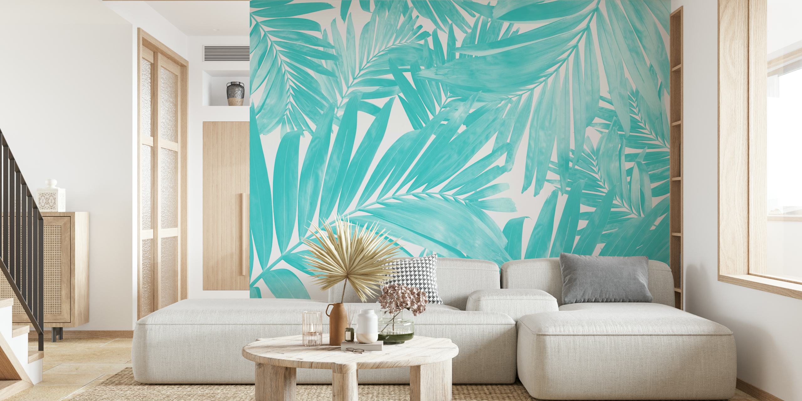 Palm leaves pattern wallpaper in a room
