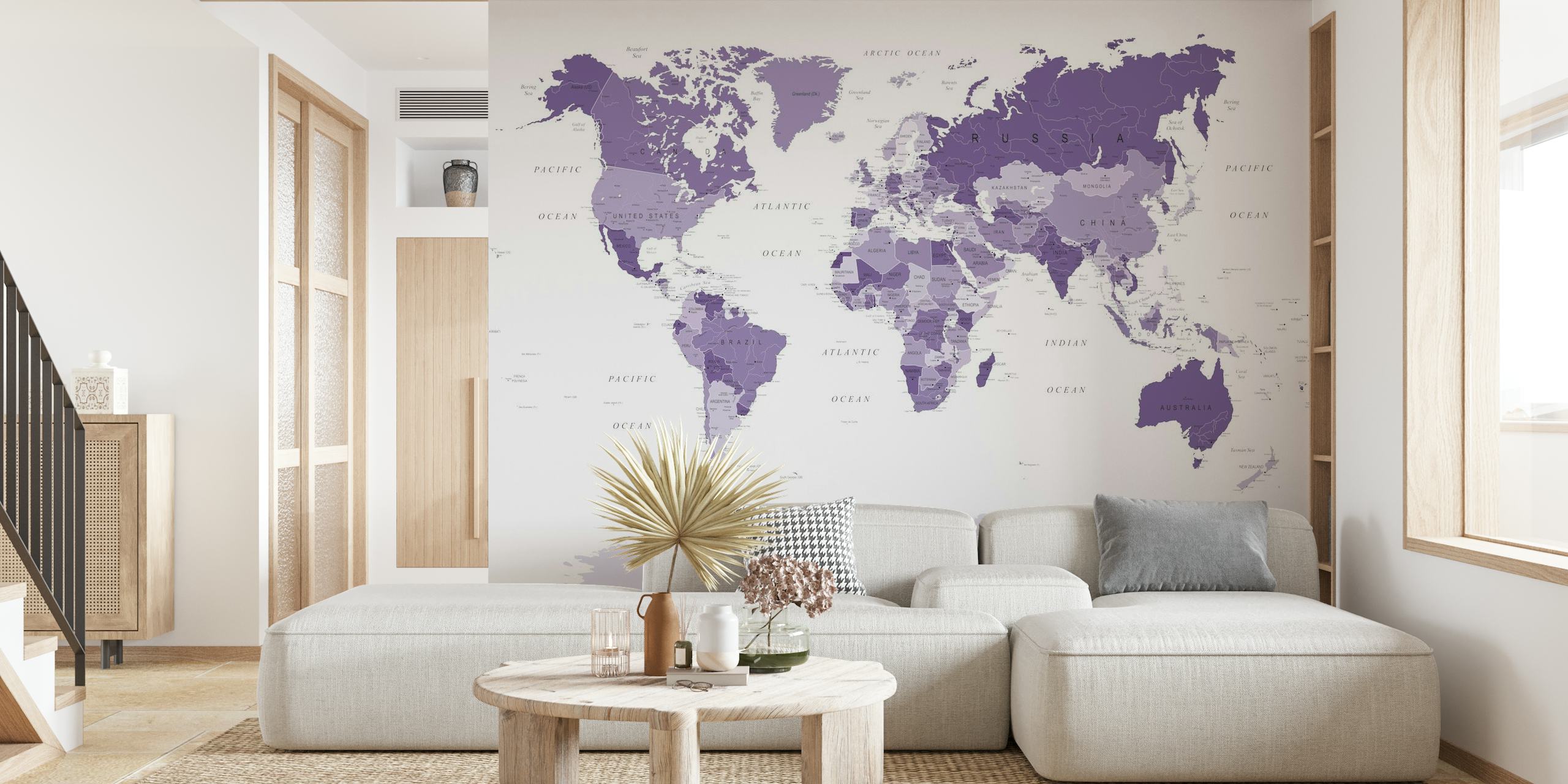 World Map in Purple papel pintado