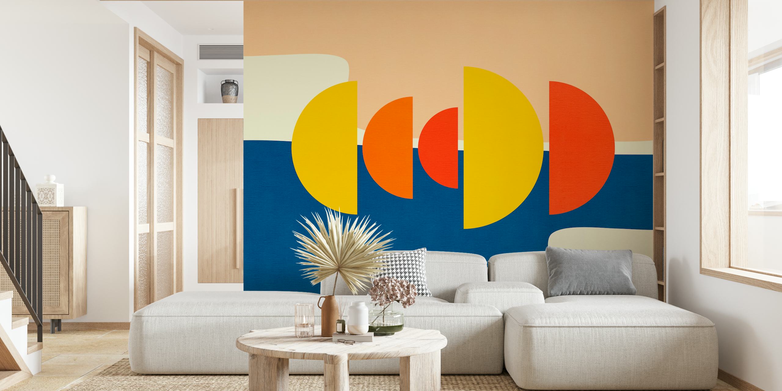 Geometric circles in yellow, red, and blue wallpaper