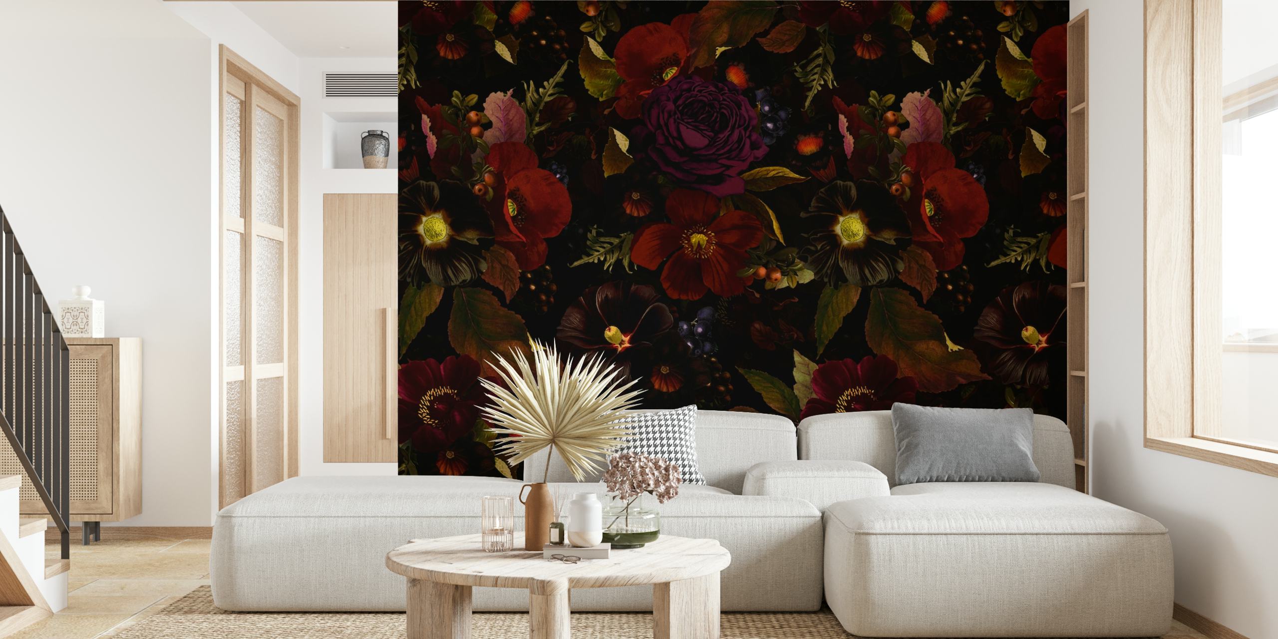 Dark floral wallpaper in a stylish room