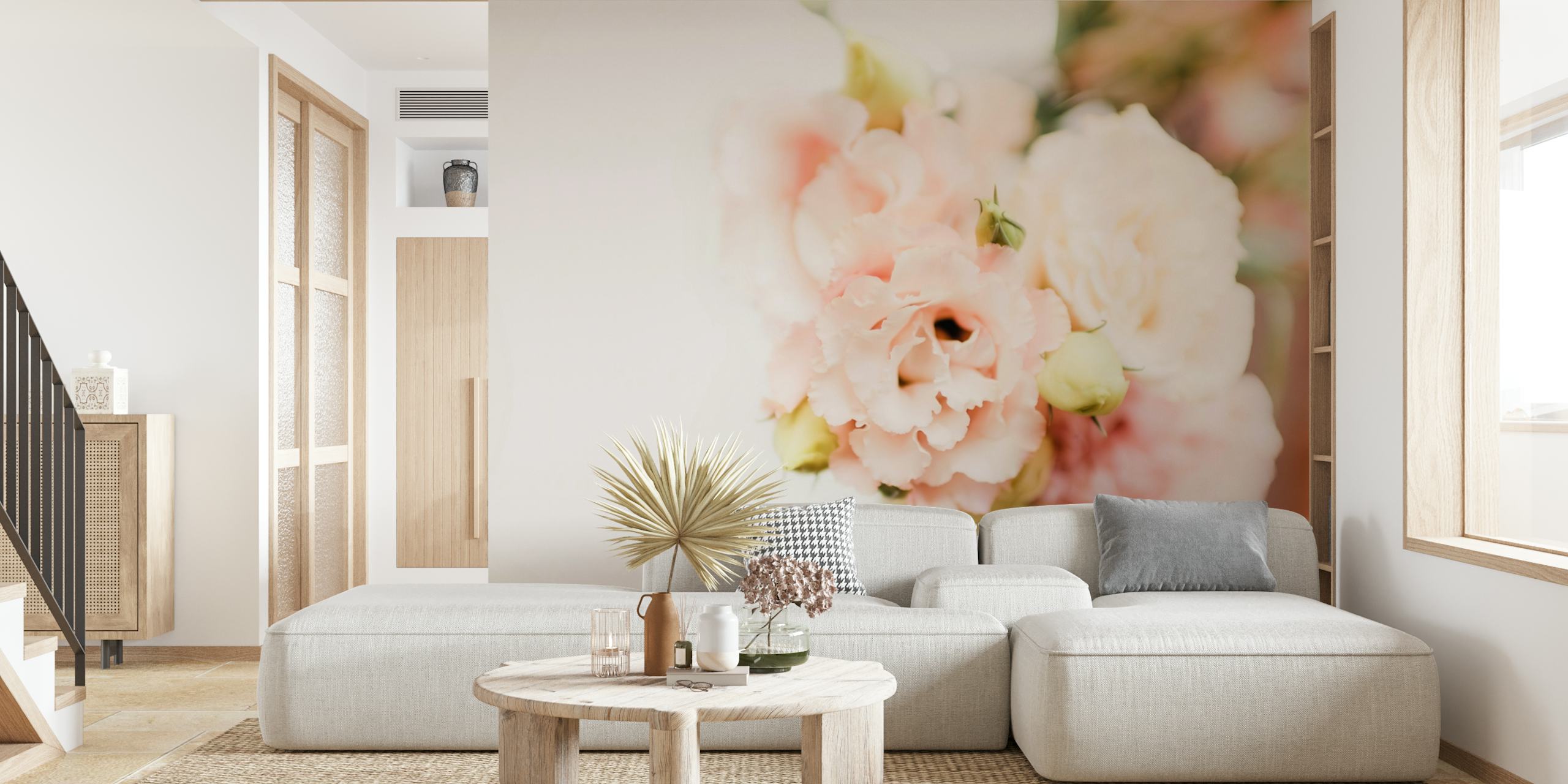 Fotomural de flores en rosa pastel y blanco para decoración del hogar