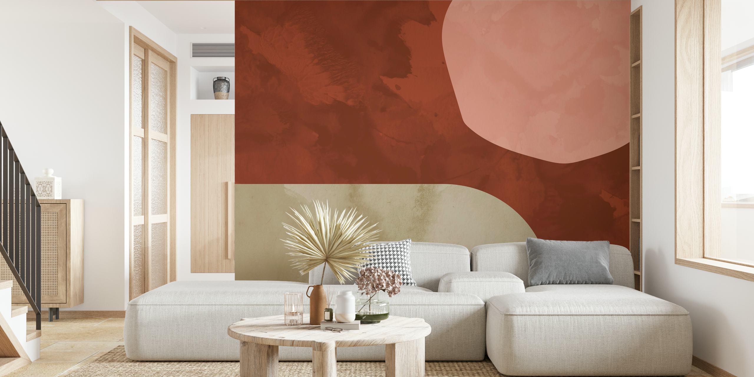 Abstract earthy shapes in muted colors on wallpaper