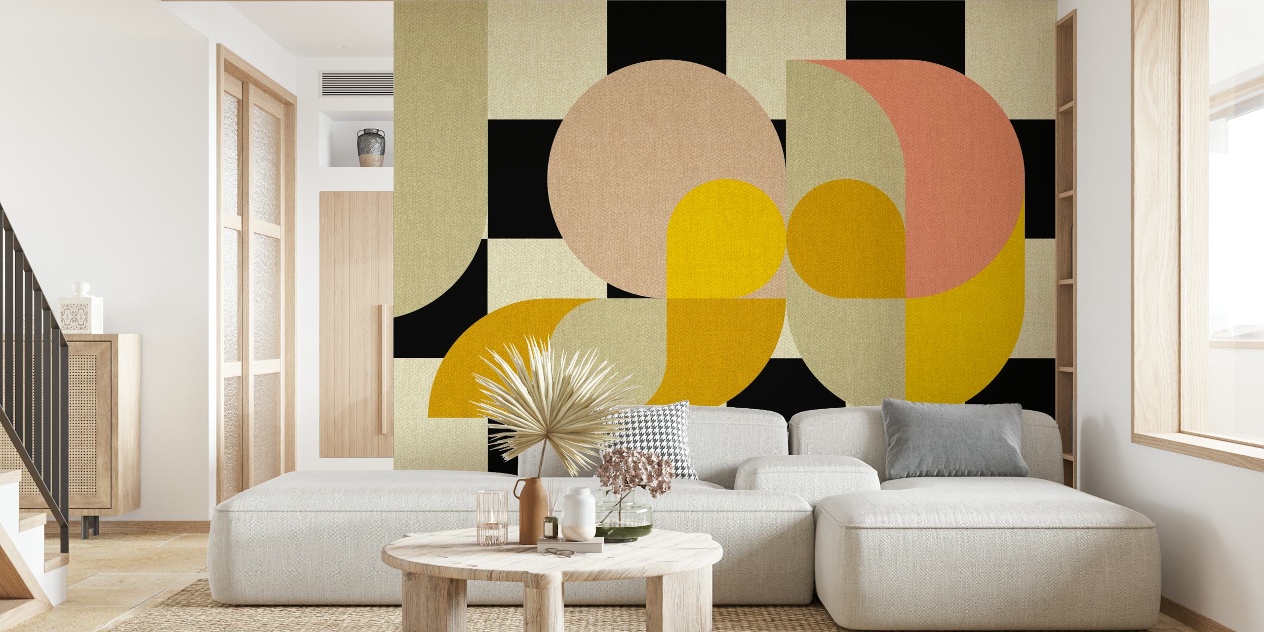Funky Mid Century Bauhaus Geometry wall mural with geometric patterns