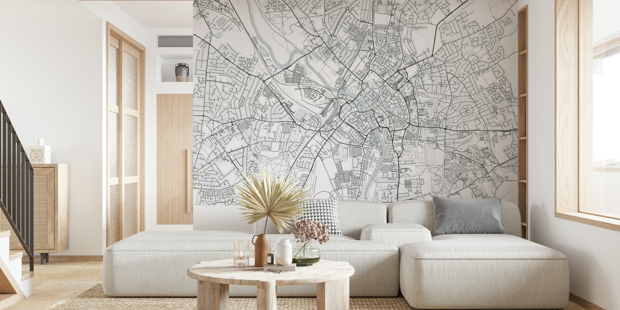 Black and white detailed map of York, England wall mural