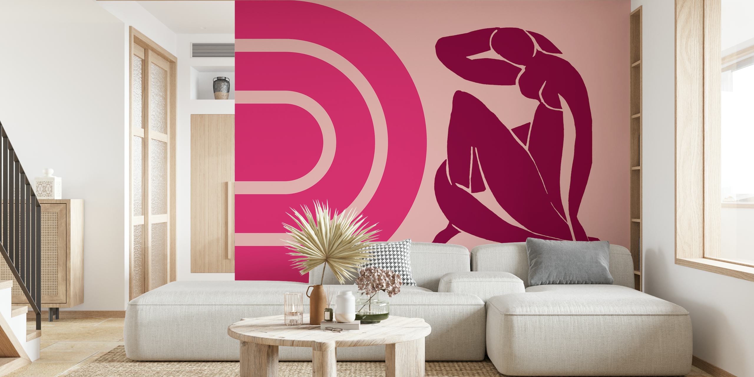 Magenta Mid-Century wallpaper design in a room