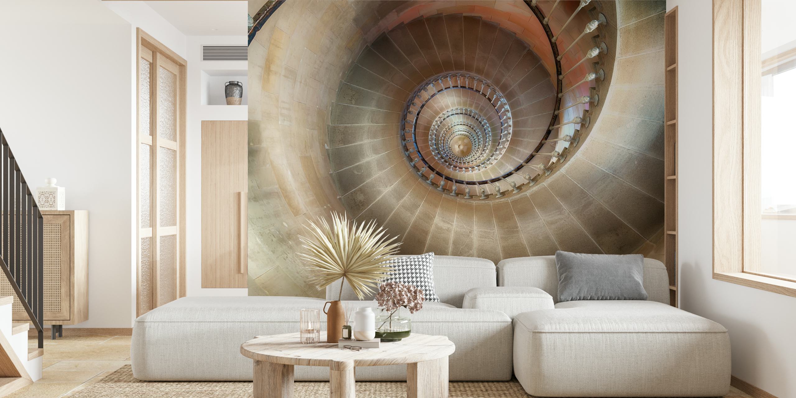 Spiral staircase wallpaper design in a room