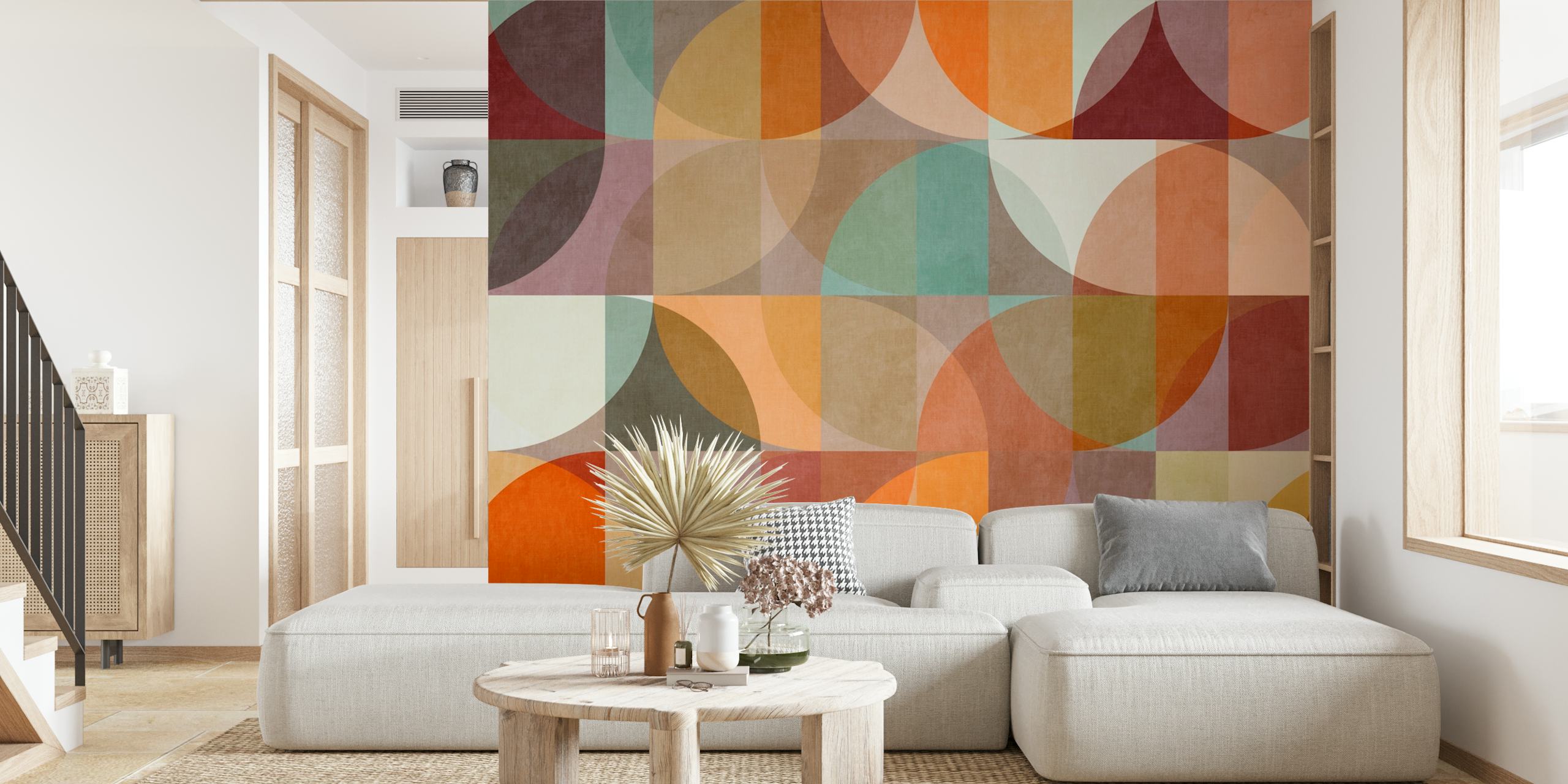 Colorful overlapping geometric shapes wallpaper