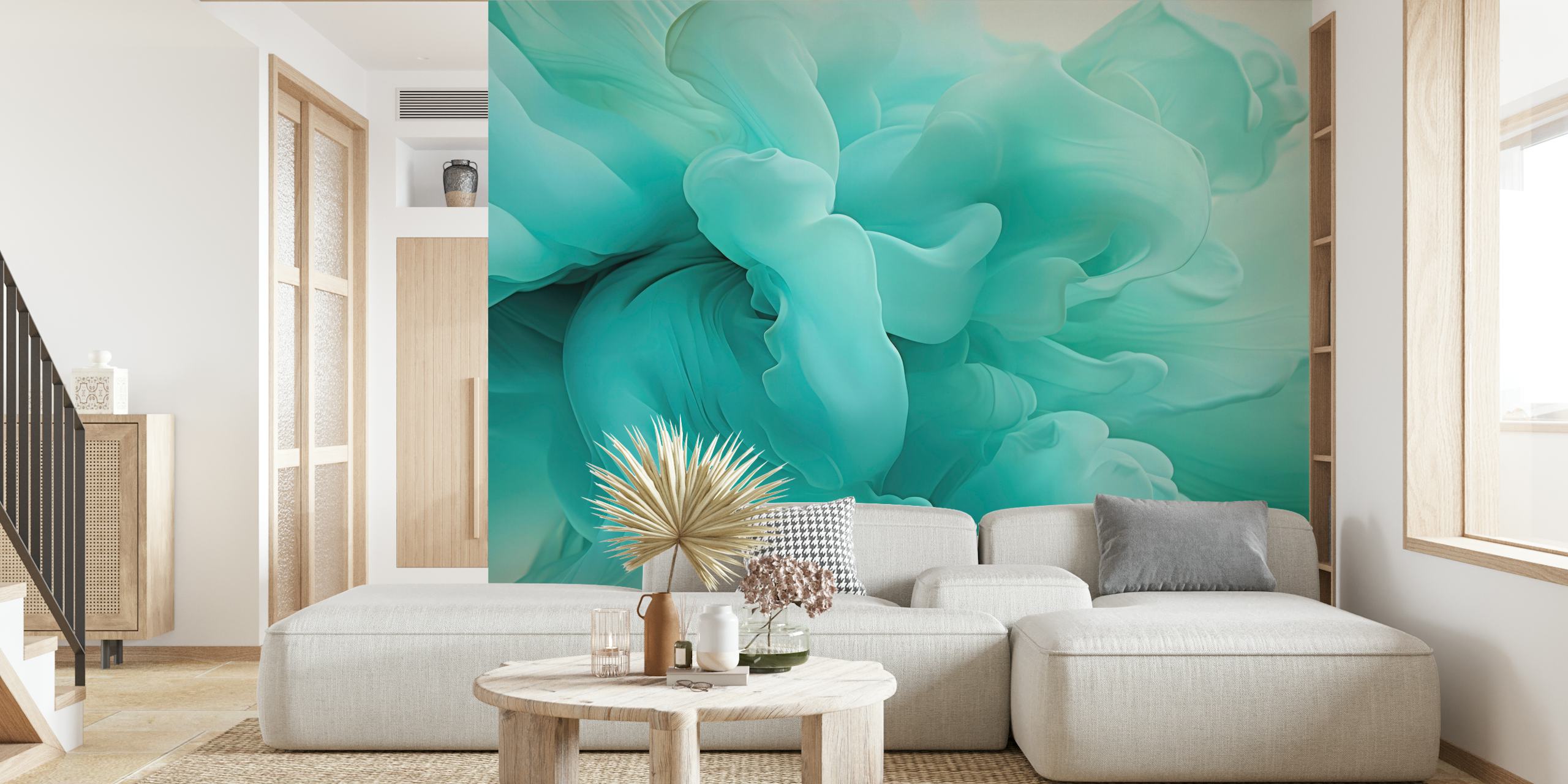 Mural d'arte fluida astratta turchese e teal da happywall.com