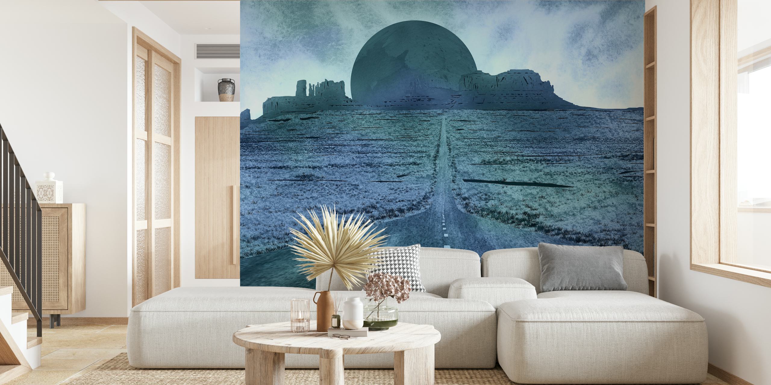 Blue Monument Valley wallpaper in a room