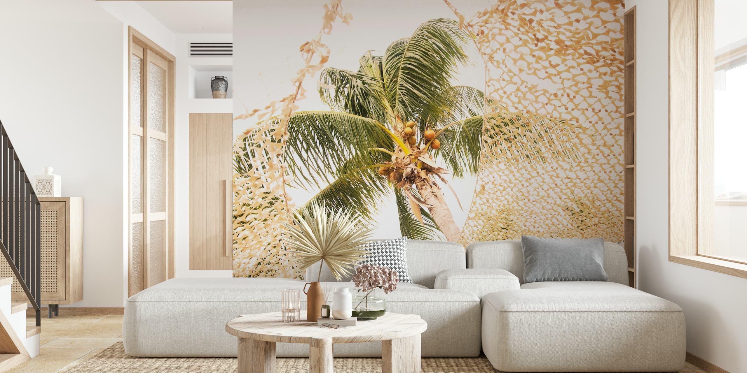 Caribbean palm tree wallpaper in a room