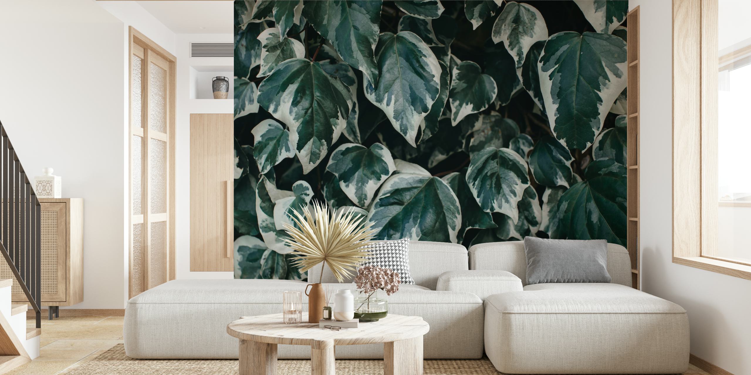 Groene Leaves Green Ivy wallpaper in een kamer