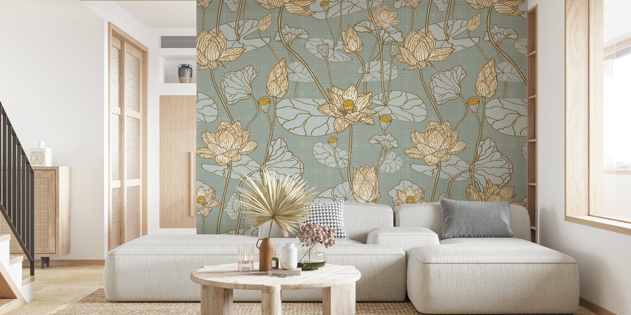 Garden of Lotus Flowers wallpaper in een kamer