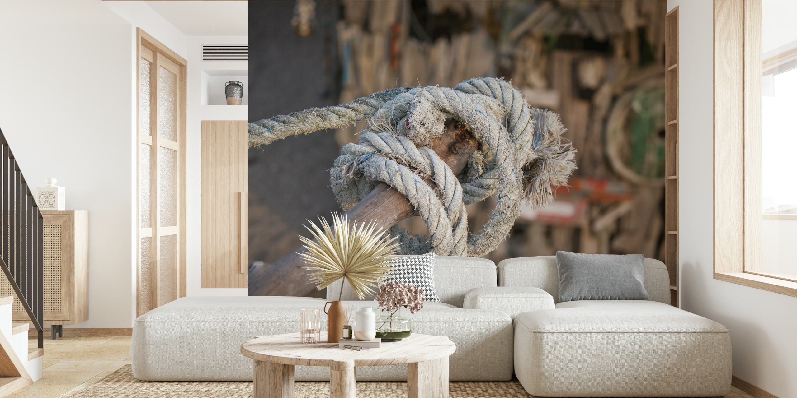 Old rope tied on driftwood wallpaper