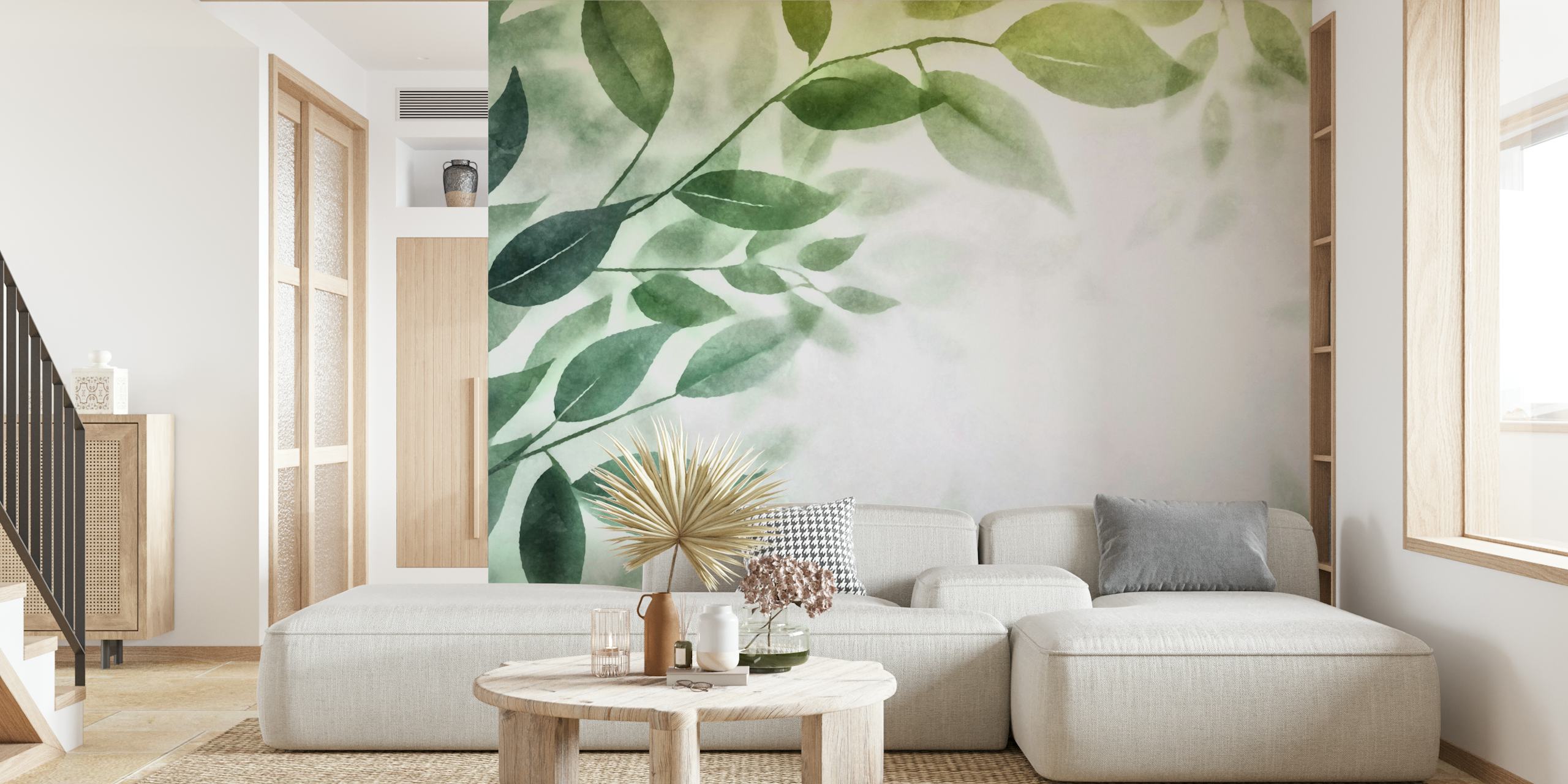 Mural de parede Calm Foliage Green Leaves representando vegetação suave para uma atmosfera pacífica