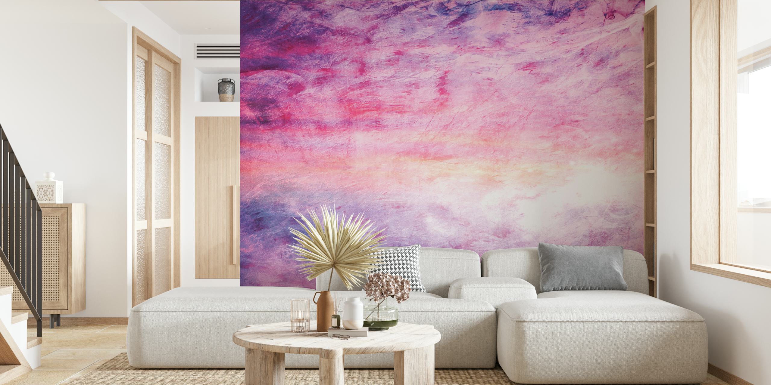 Abstract ocean waves in violet and pink colors wallpaper