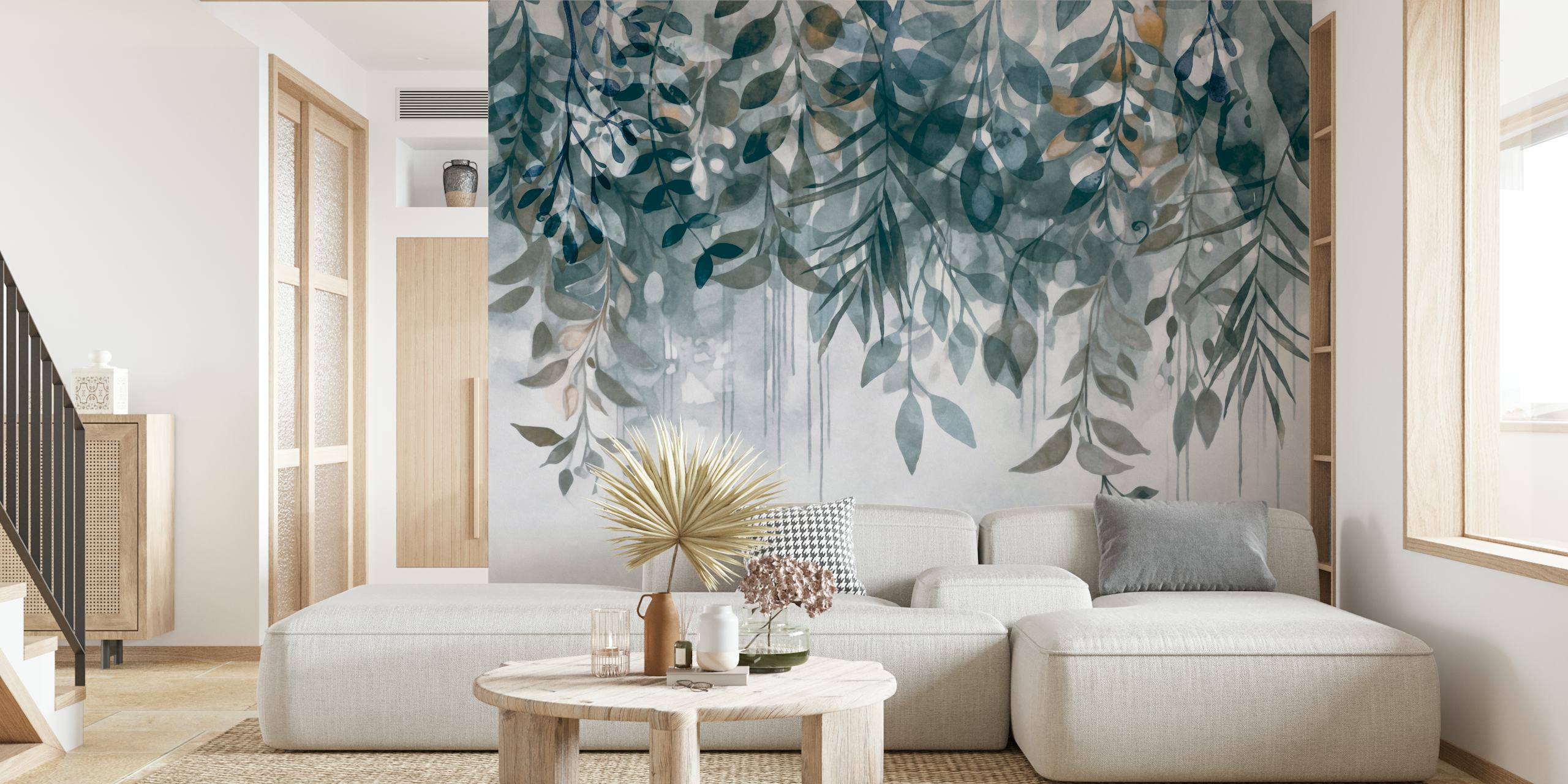 La carta da parati The Hanging Gardens Teal Grey in una stanza