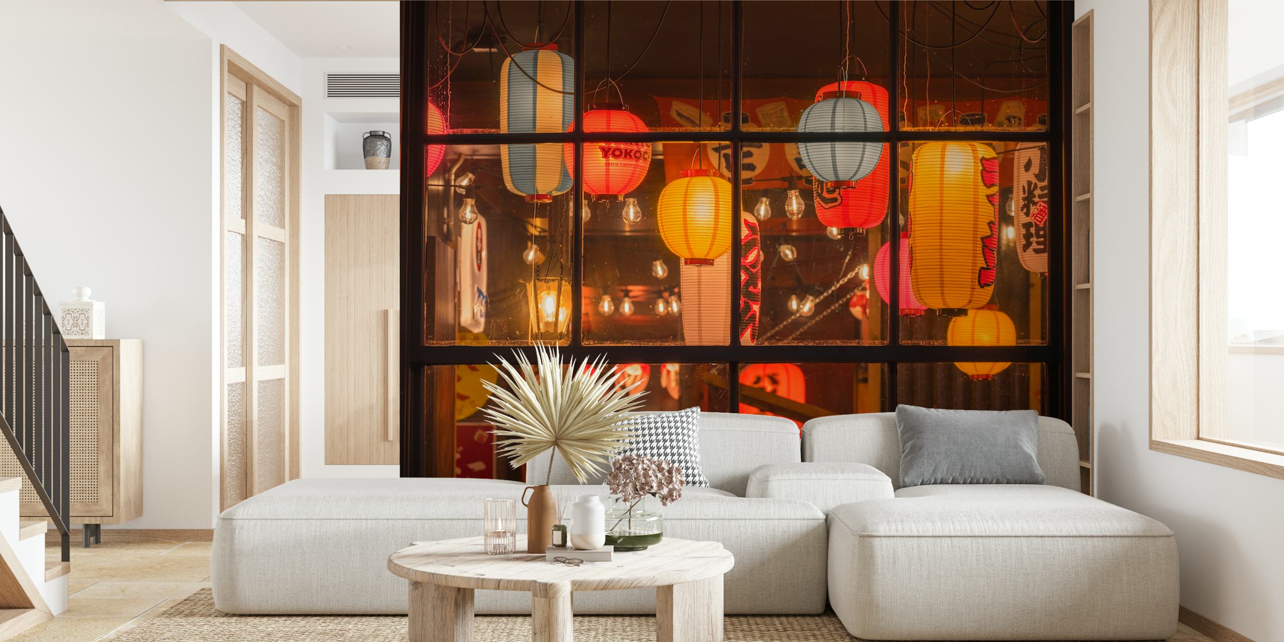 Colorful Japanese lanterns in warm hues wallpaper