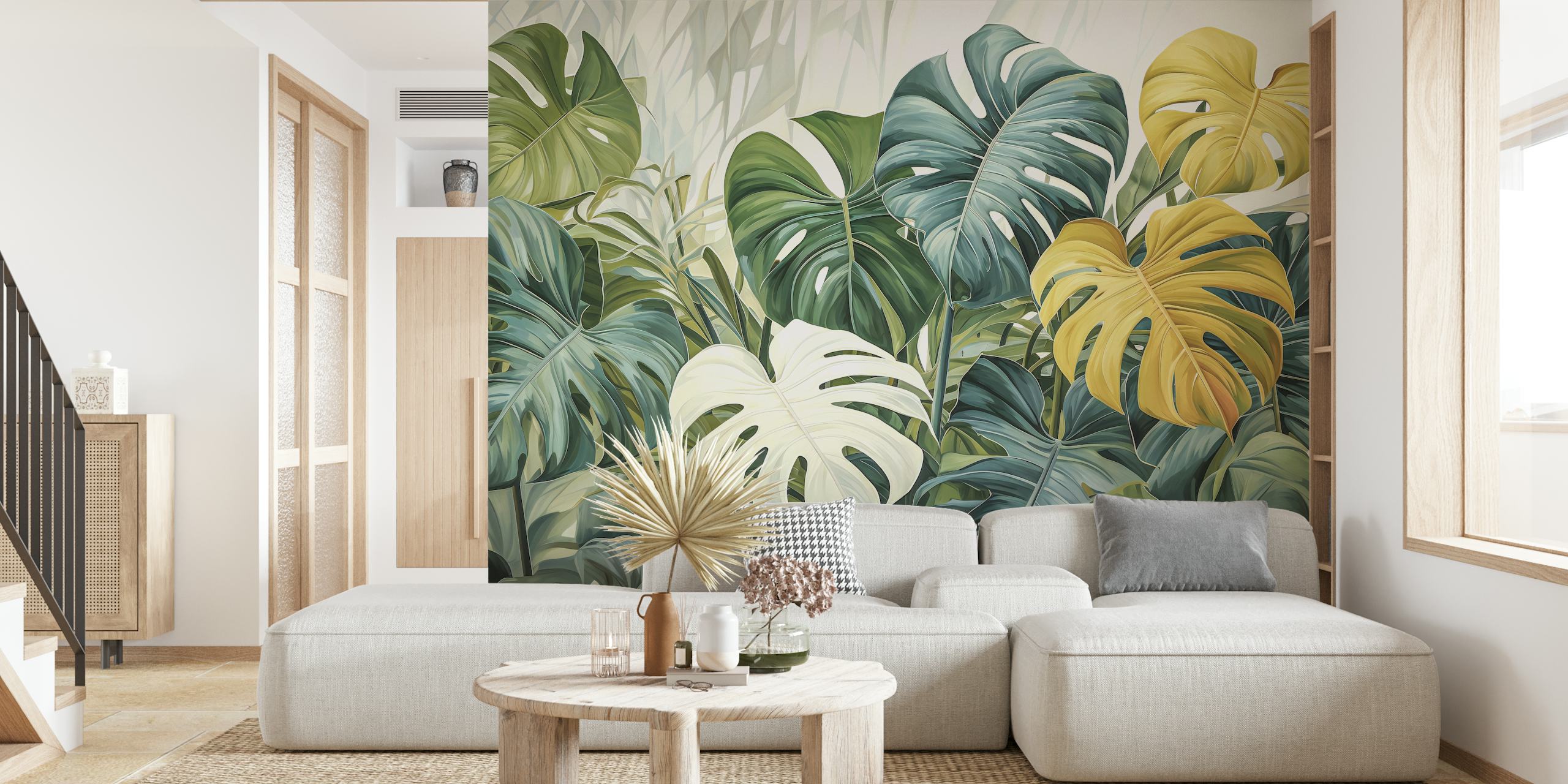 Monstera leaftapet i ett modernt rum