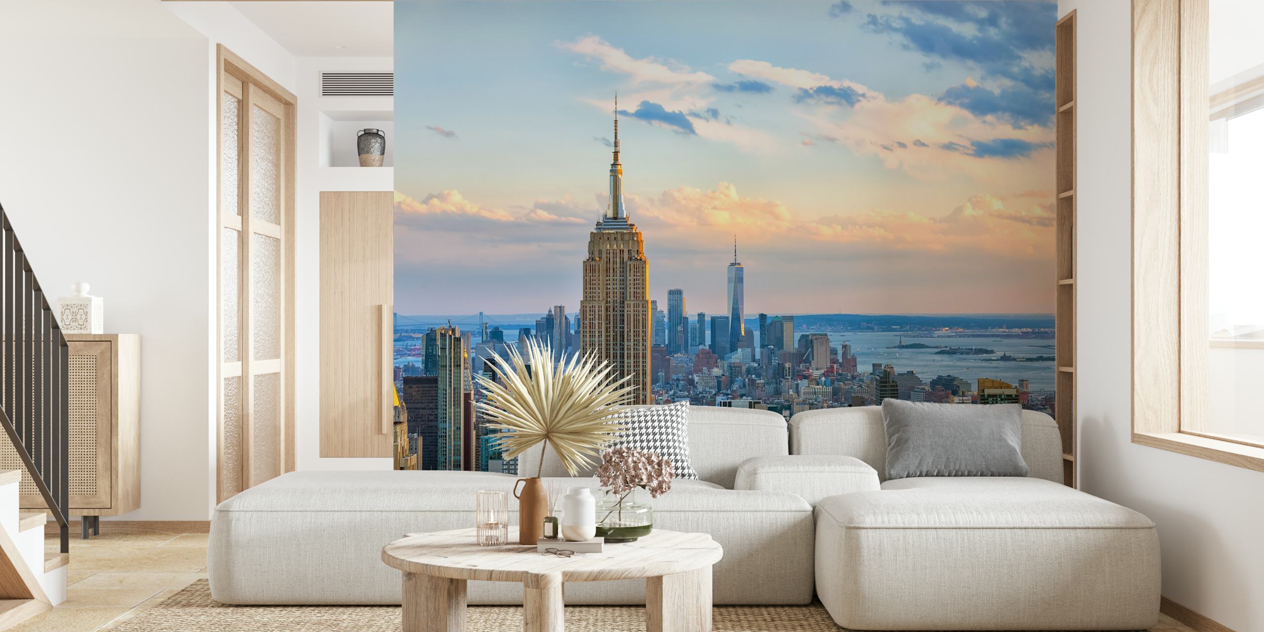 New York skyline wallpaper in a room
