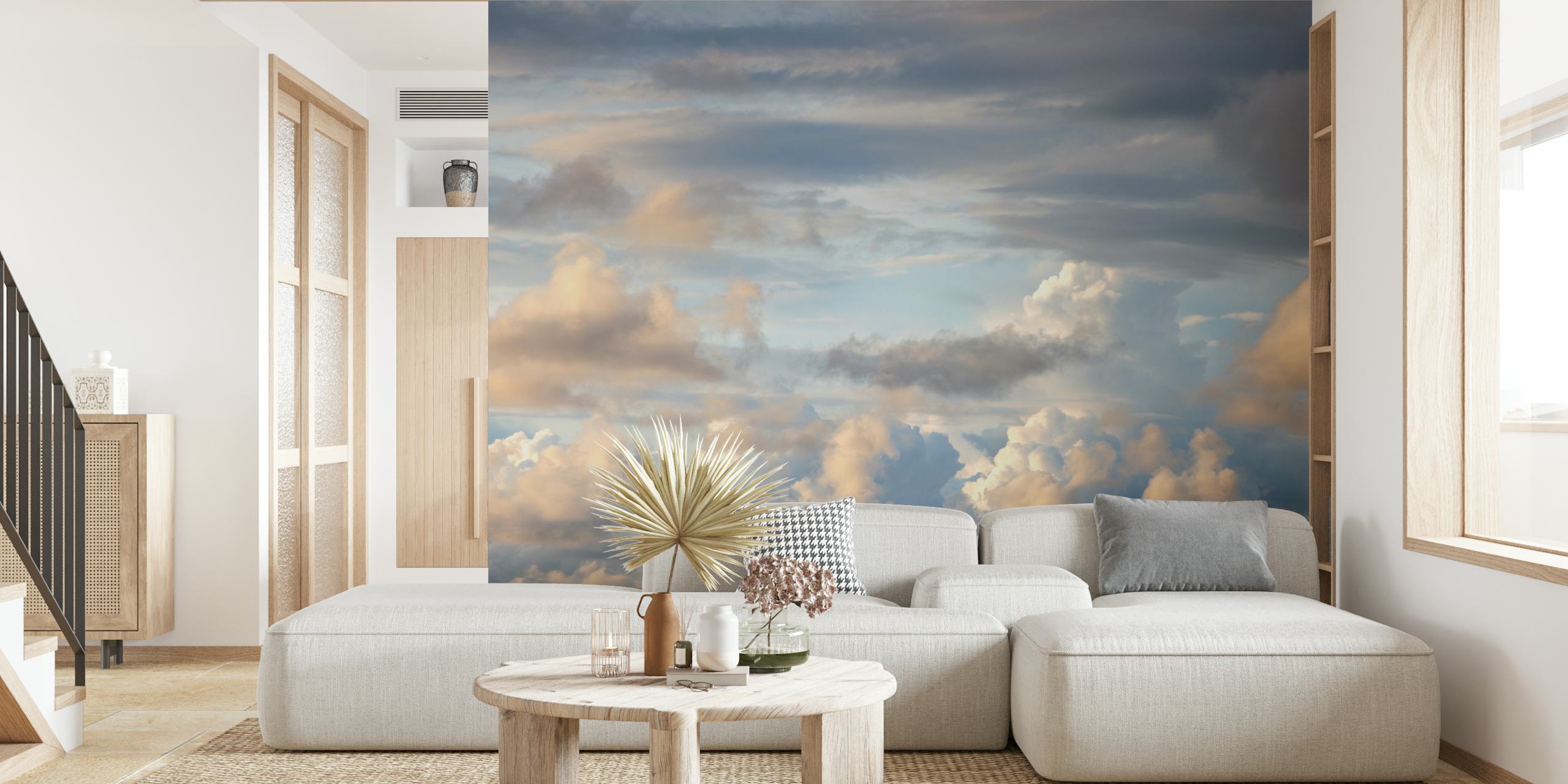 Pastel Sky wall mural with fluffy clouds and soft colors