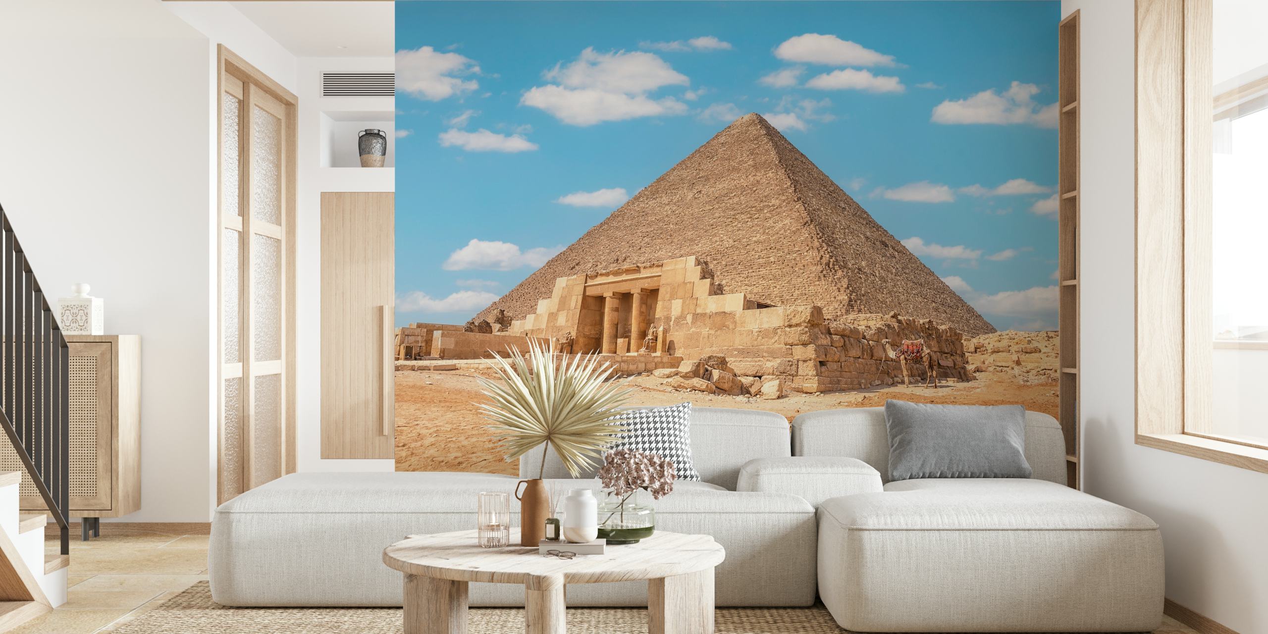 Great Pyramid wall mural depicting the ancient Egyptian pyramid under a clear sky on happywall.com